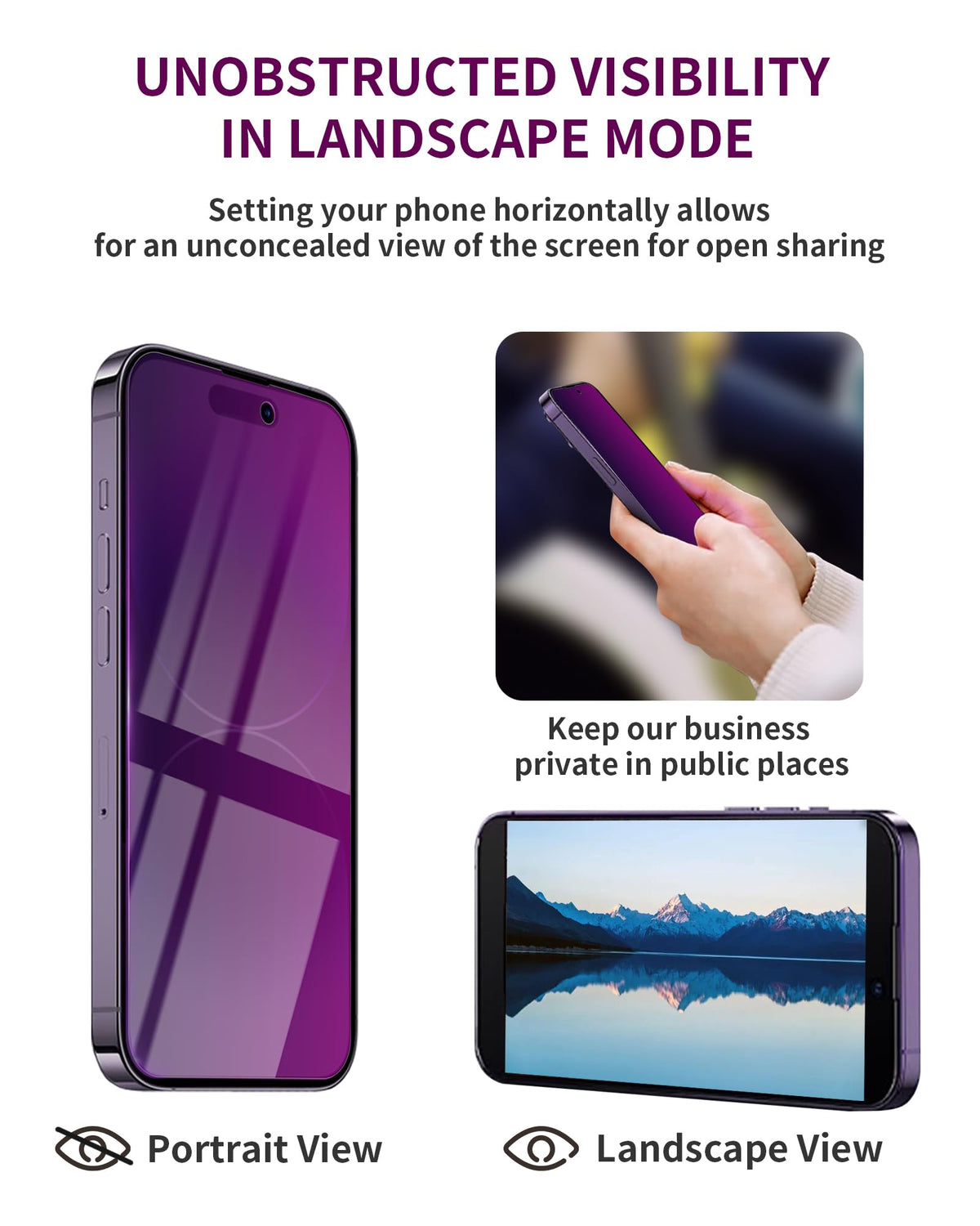 2 Pack Privacy Screen Protector for iPhone 14 Pro Max Purple