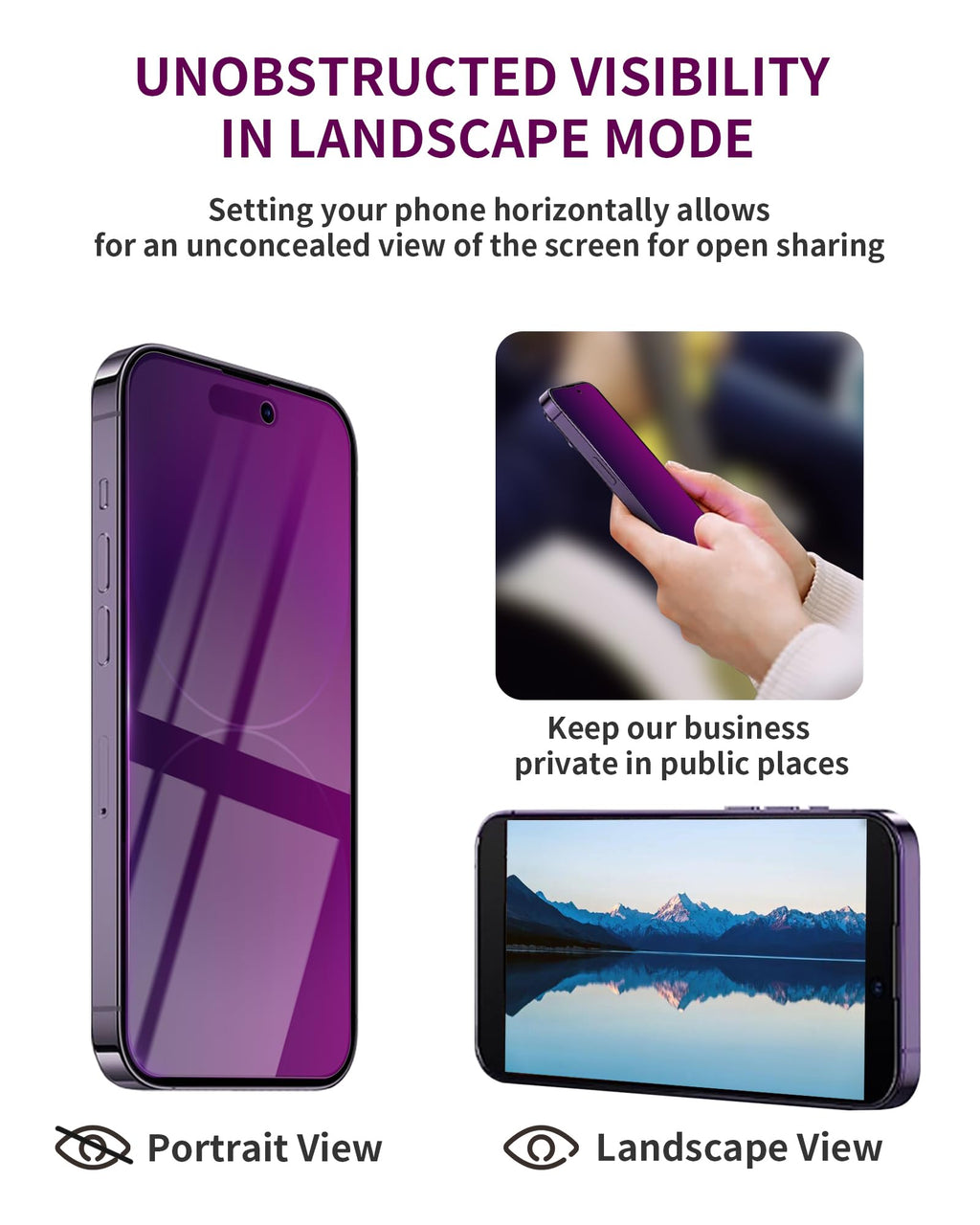 2 Pack Privacy Screen Protector for iPhone 14 Pro Max Purple