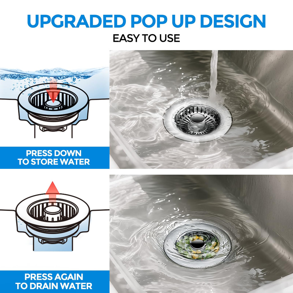 zaa 3 in 1 Kitchen Sink Drain Strainer Stopper Removable Basket Pop-Up