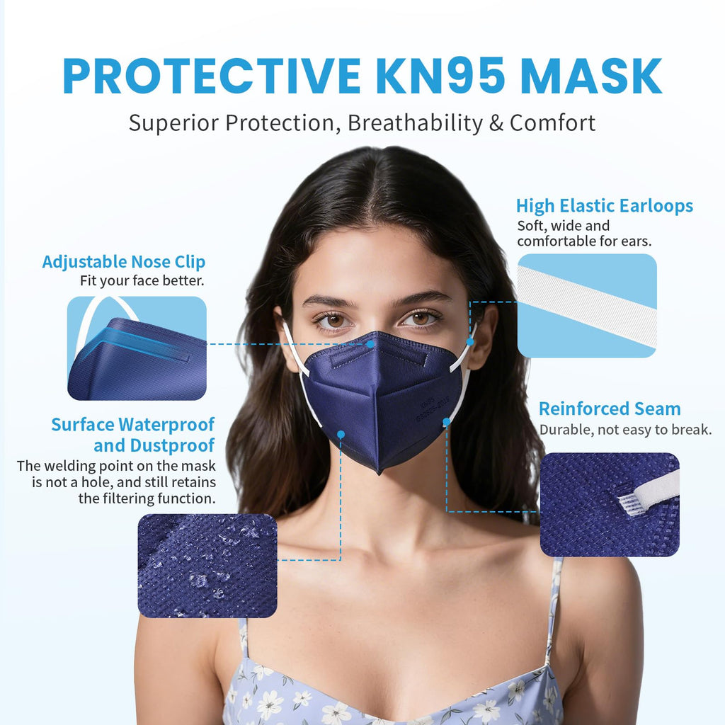 akgk KN95 Face Mask 50 PCS, Breathable Protection Masks, 5-Ply KN95 Black Masks, Cup Dust Safety Masks