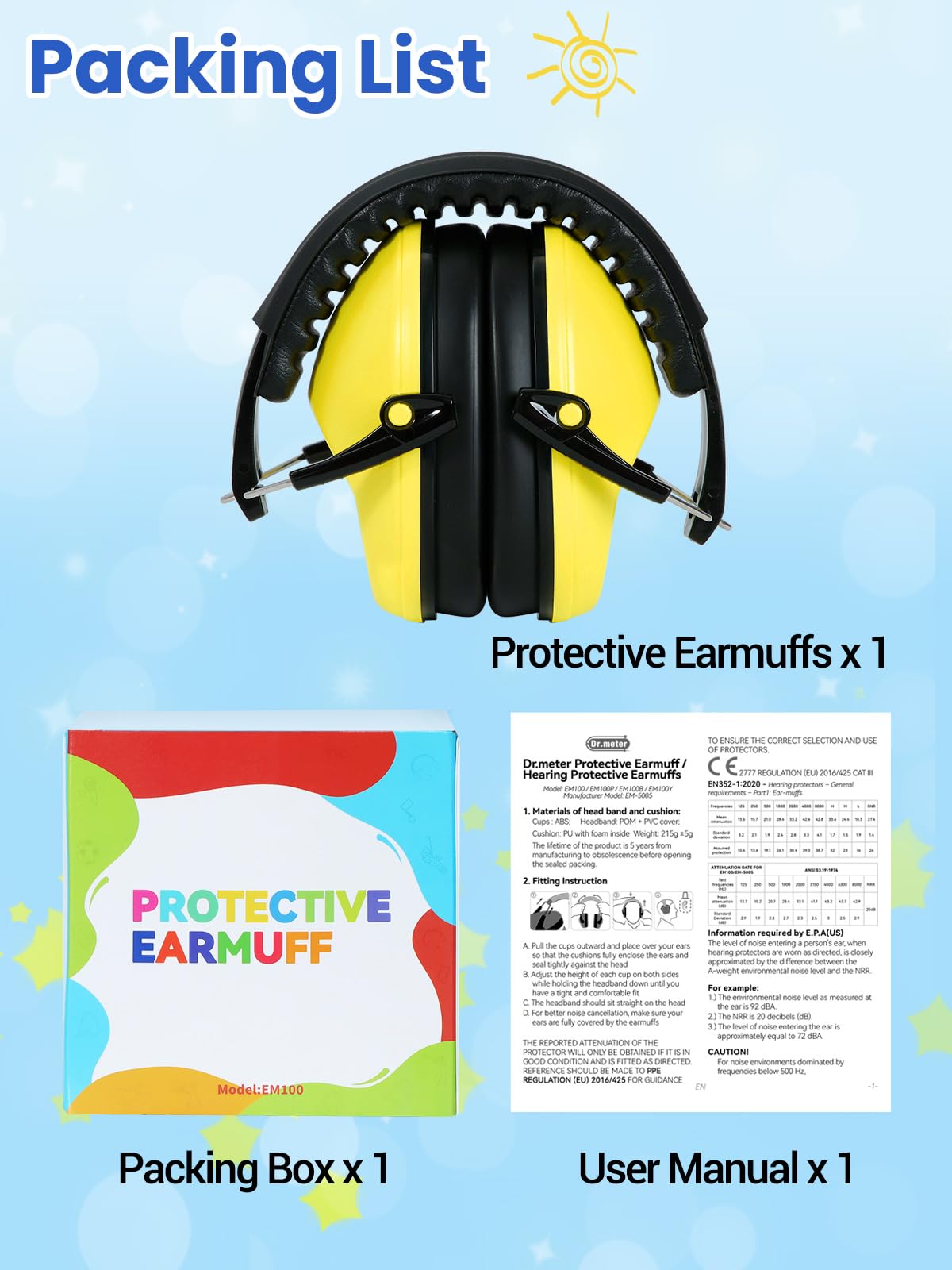 Dr.meter EM100 Noise Cancelling Headphones for Kids Adults, Ear Muffs