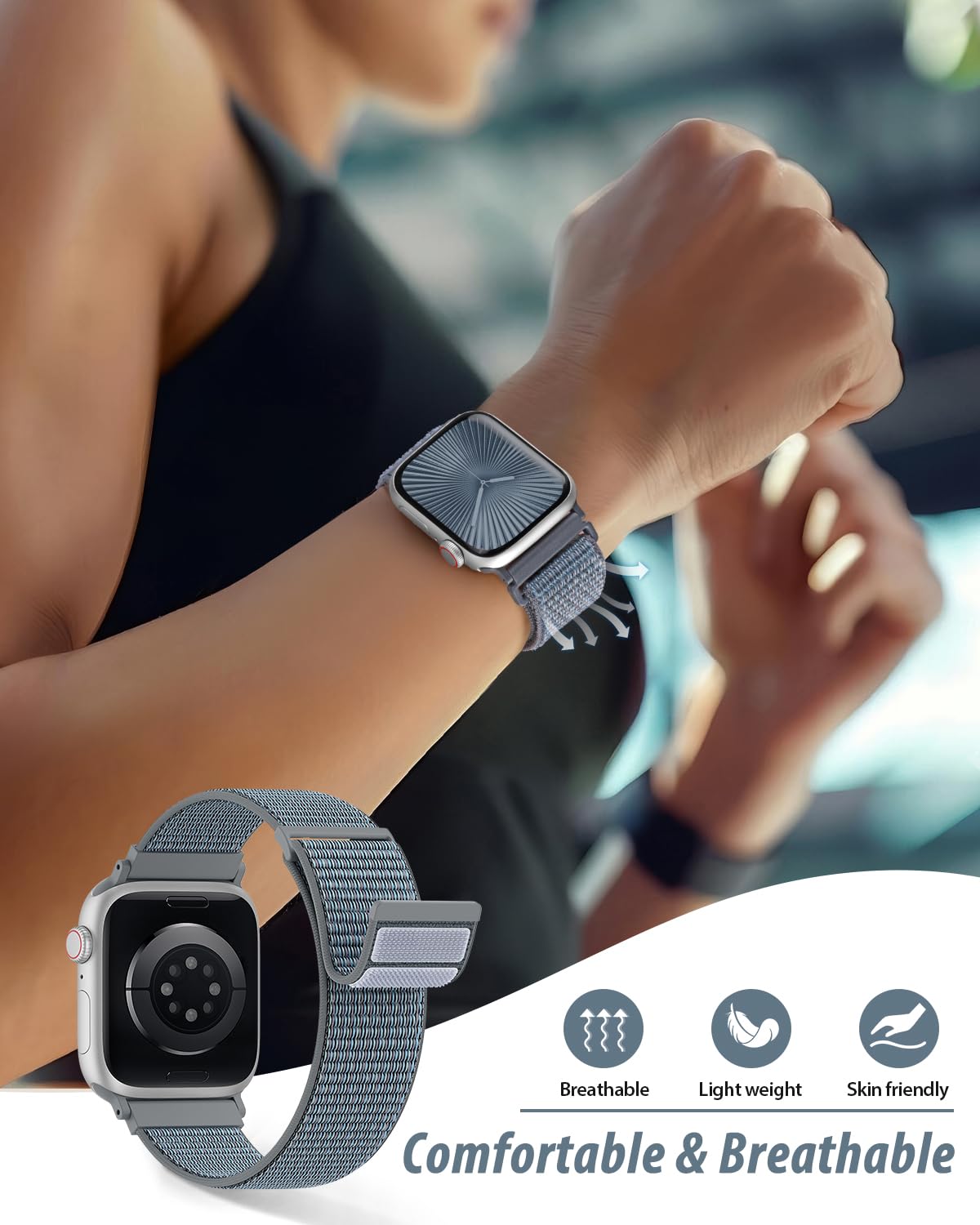 Nylon Loop Sport Band Compatible with Apple Watch Bands 38mm 40mm 41mm 42mm for Women Men, iWatch Wrist Straps for Se, Series 12 11 10 9 8 7, Breathable, Soft Band Ideal for Outdoor