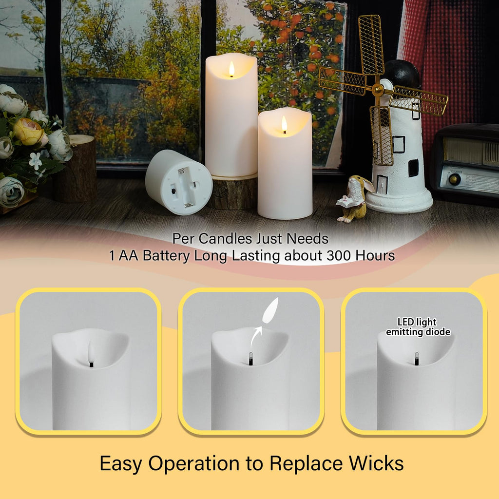 Nimiko Flameless Candles with Remote, Battery Operated Flickering Flameless Candles, LED Candles with Timer 2/4/6/8H, Realistic Drop Wax flameless Candle Set of 9 (D3 x H 3" 4" 5" 6" 7") (Black)