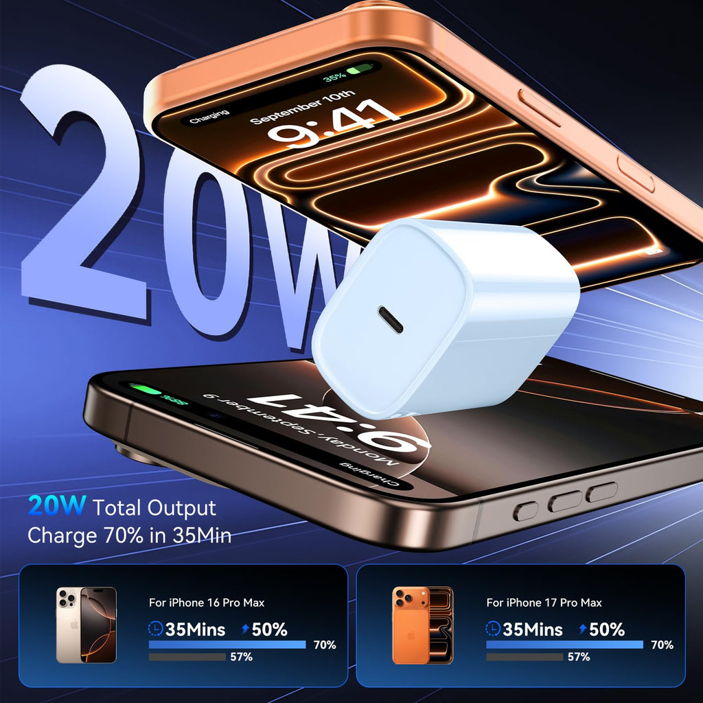 iPhone 18 17 16 Pro Max Charger Fast Charging, 20W iPhone Duo USB C Charger