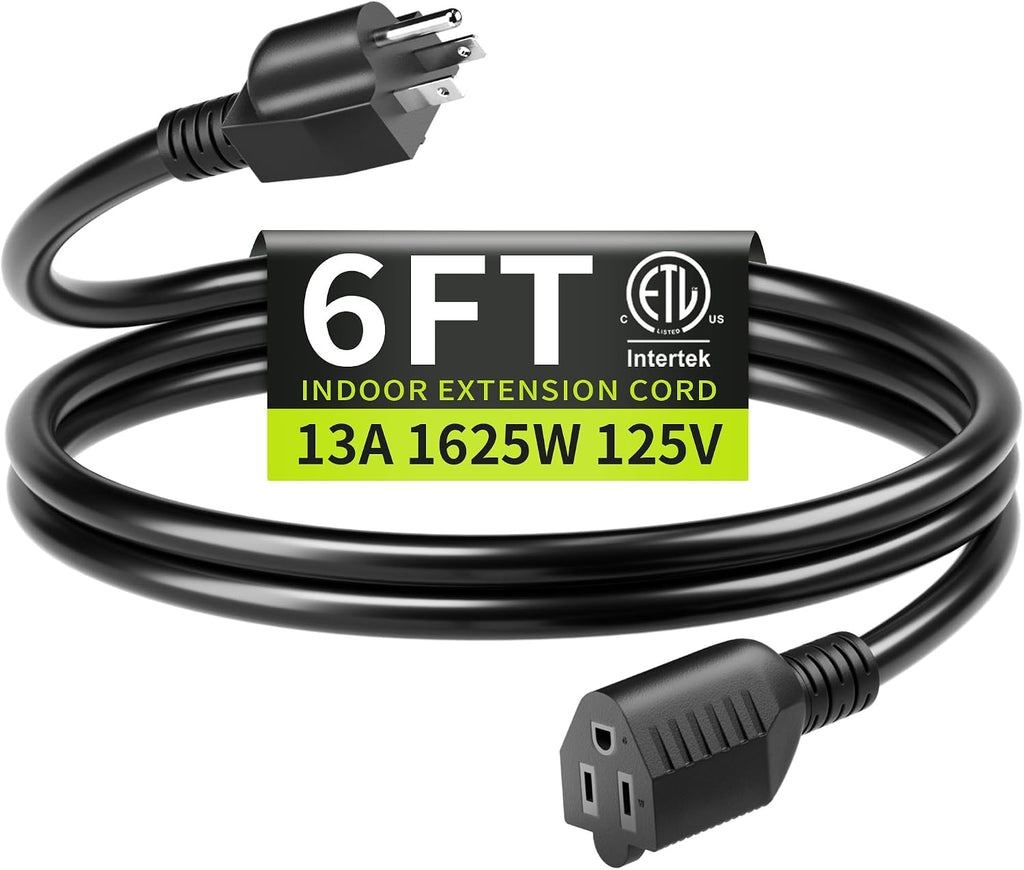 16/3 Black Extension Cord 6 FT Indoor, Short Extension Cord