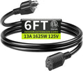 16/3 Black Extension Cord 6 FT Indoor, Short Extension Cord