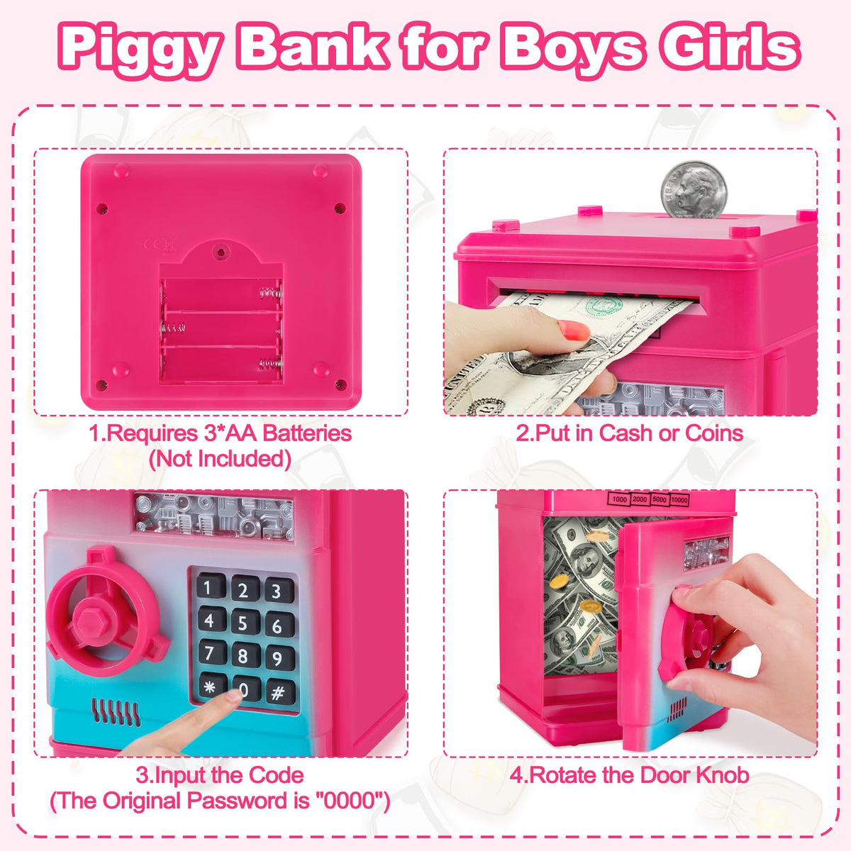 Refasy Piggy Bank Cash Coin Can ATM Bank Electronic Coin Money Bank for Kids Age 3-12, Money Savings Box Mini ATM Coin Bank Toys Gifts for 3 4 5 6 7 8 9 10 11 12 Year Old Boys Girls