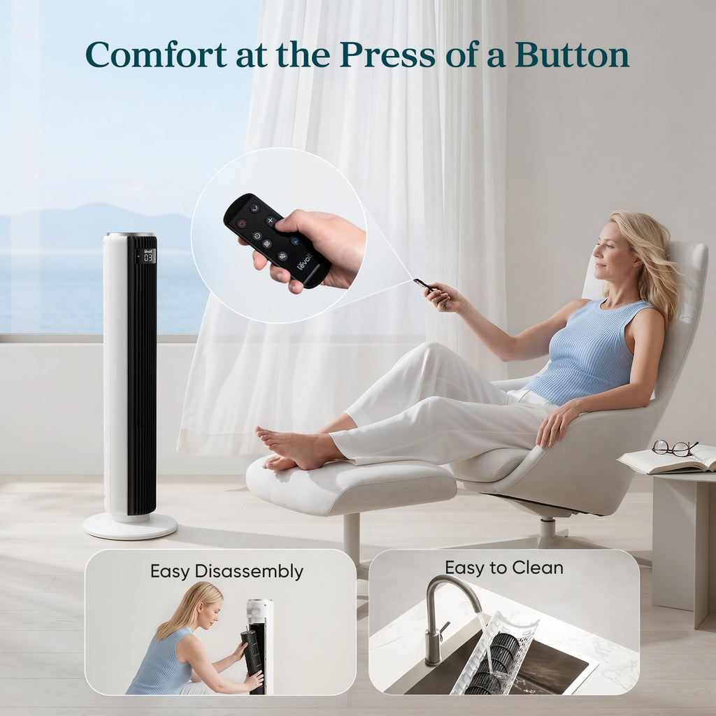 Levoit Tower Fan for Bedroom, 20dB Quiet Desk Fan, Easy to Carry & Plug-in