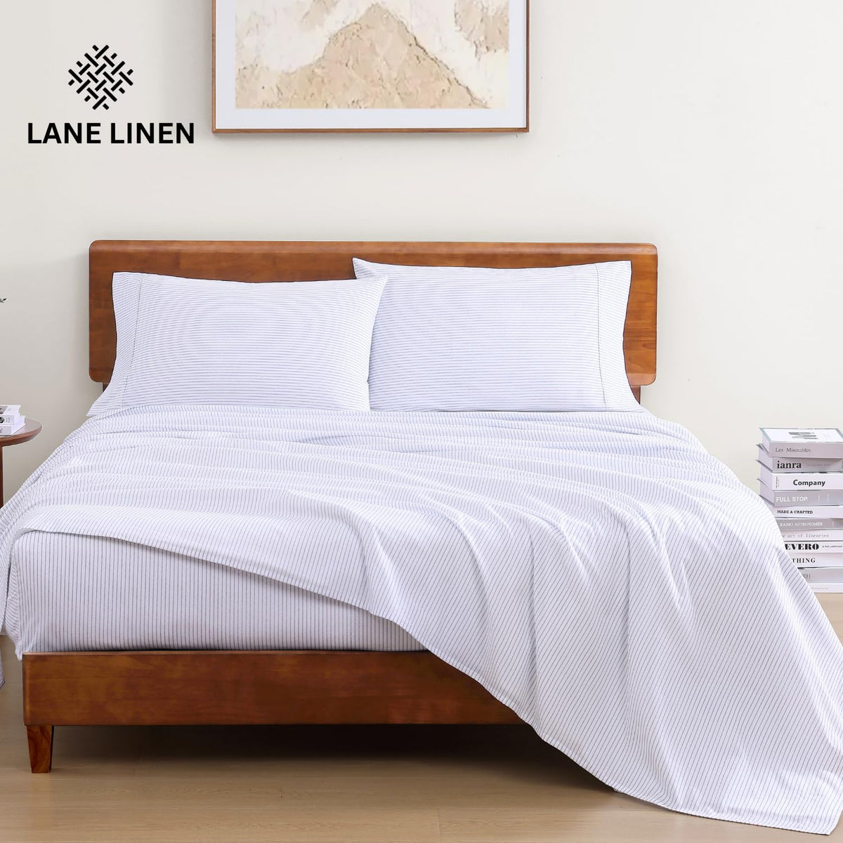 LANE LINEN Queen Sheets 100% Organic Cotton 4pc Percale Cooling - White