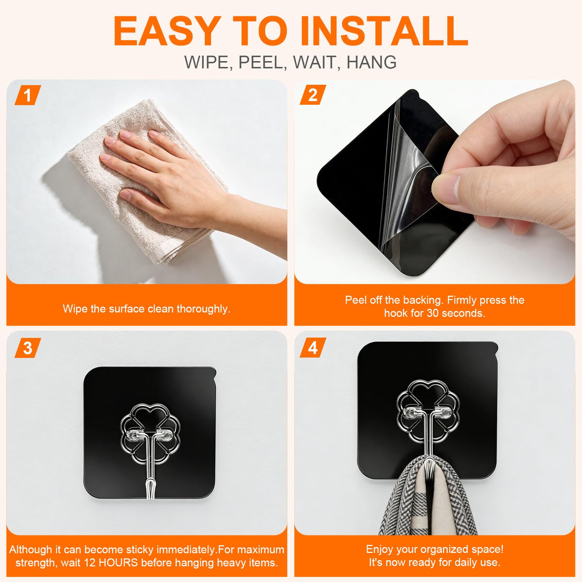 DDMY Adhesive Wall Hooks Clear 50lb(Max) Heavy Duty Hanging Sticky-10 Pack