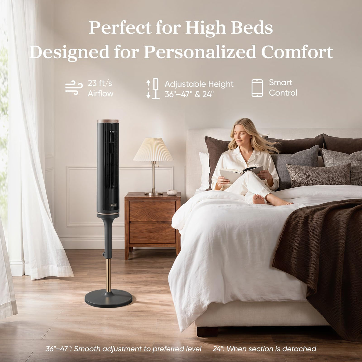 Levoit Tower Fan for Bedroom, 20dB Quiet Desk Fan, Easy to Carry & Plug-in