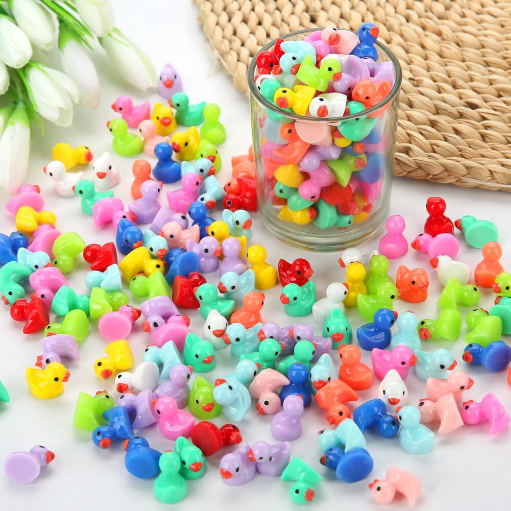 GWAHSA 240pcs Luminous Mini Resin Ducks, Tiny Animals Bulk Glow in The Dark Small Plastic Miniature Ducks Figures for Dollhouse Decor Micro Garden Home Landscape Aquarium Craft Gifts Party Favors Toys