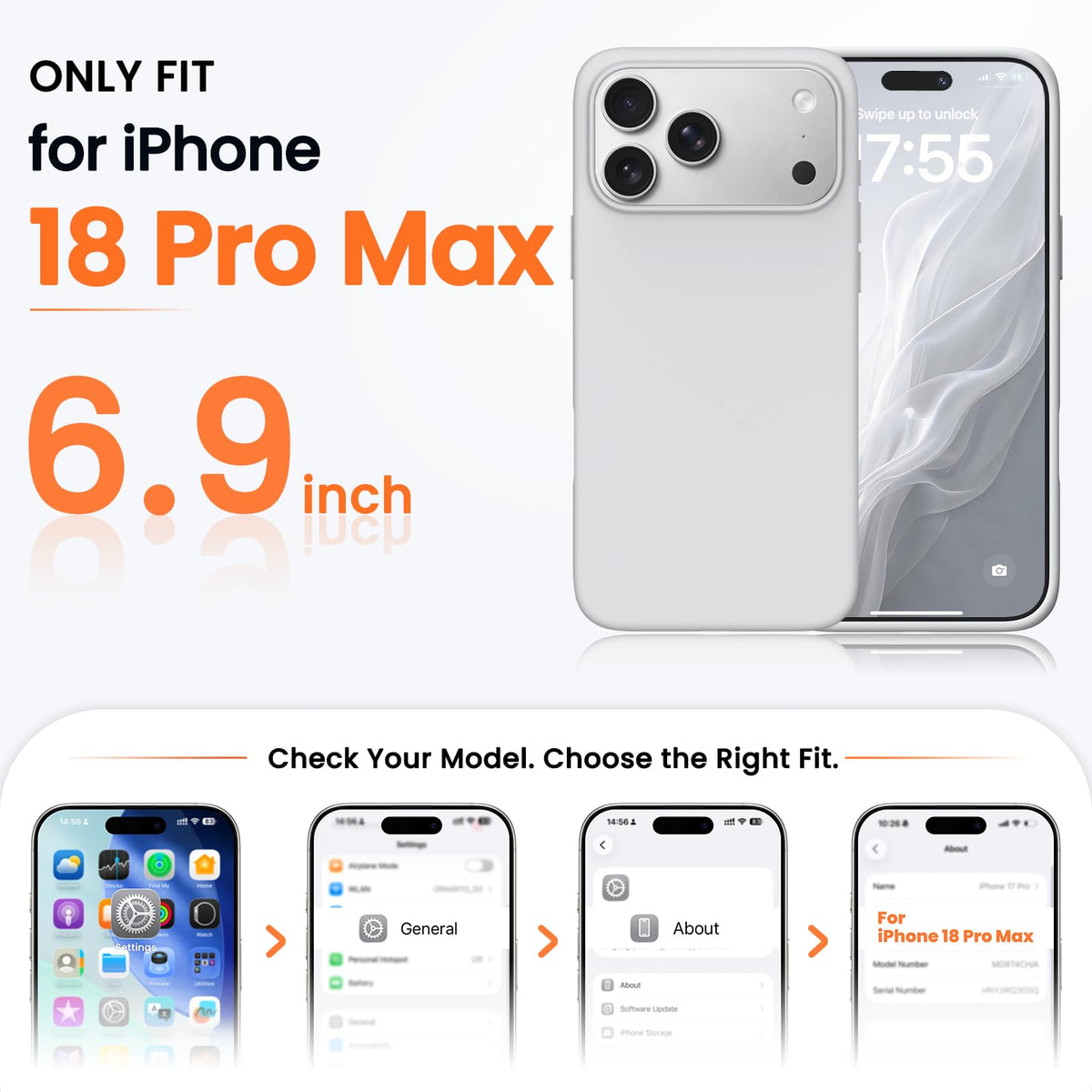 ORNARTO for iPhone 18 Pro Max Case, Liquid Silicone, Cloud Blue