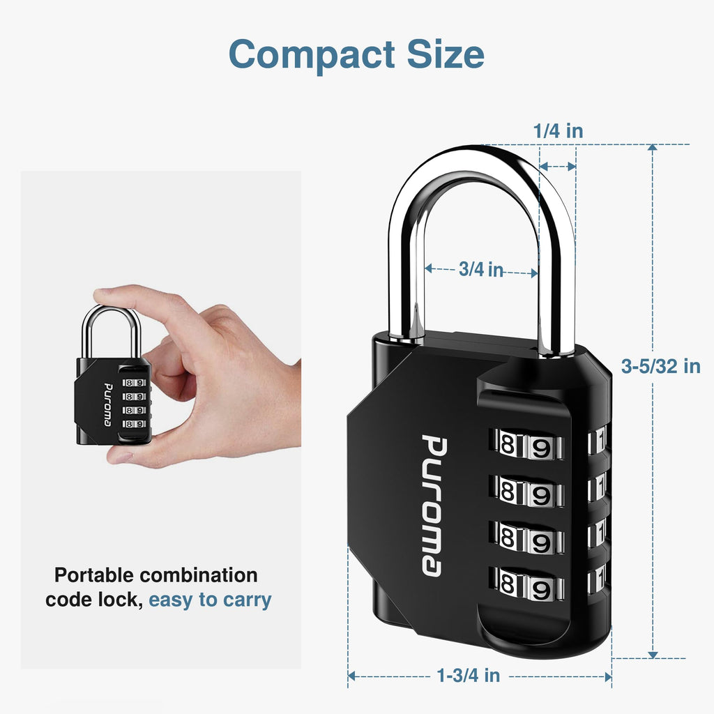 Puroma 2 Pack Combination Lock Locker 4 Digits Combo Padlock Gym Black
