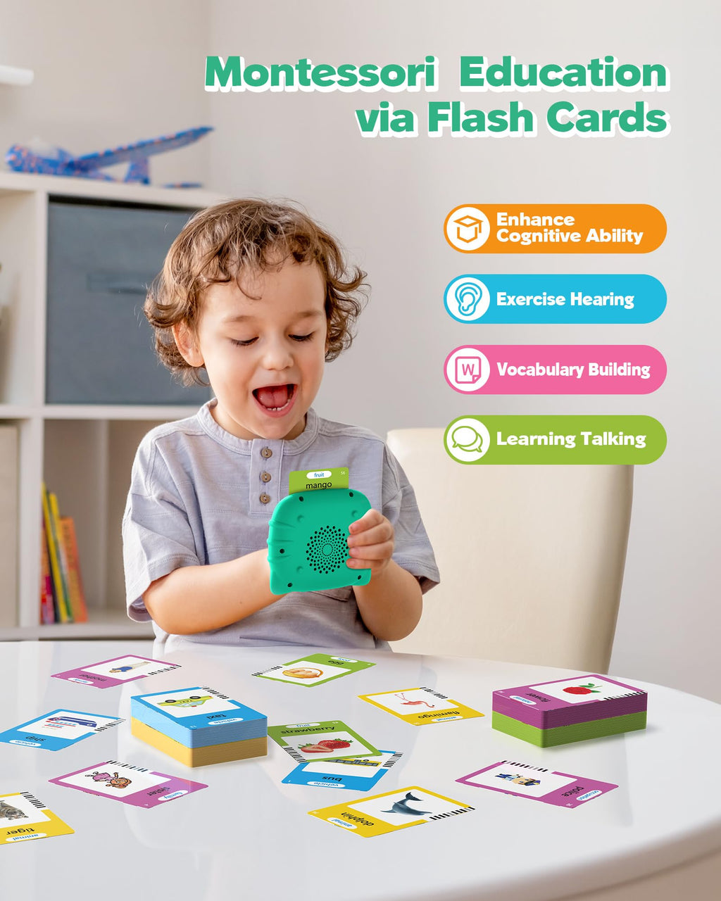 Airbition Talking Flash Cards for Toddlers Ages 1‑4,224 Words English Blue