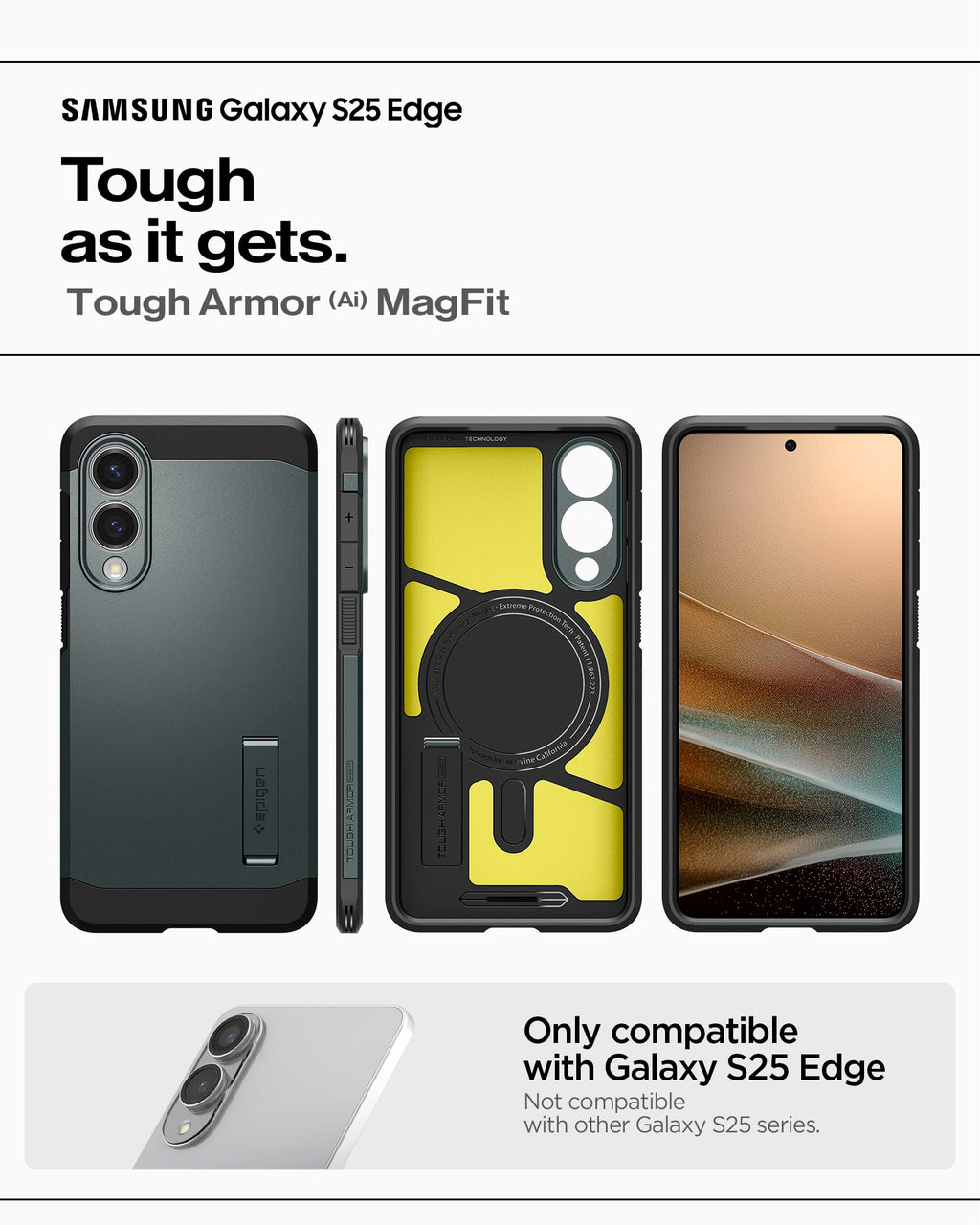 Spigen for Galaxy S25 Plus Case, Tough Armor MagFit [Kickstand] [Compatible with MagSafe] [Military-Grade Protection] - Black