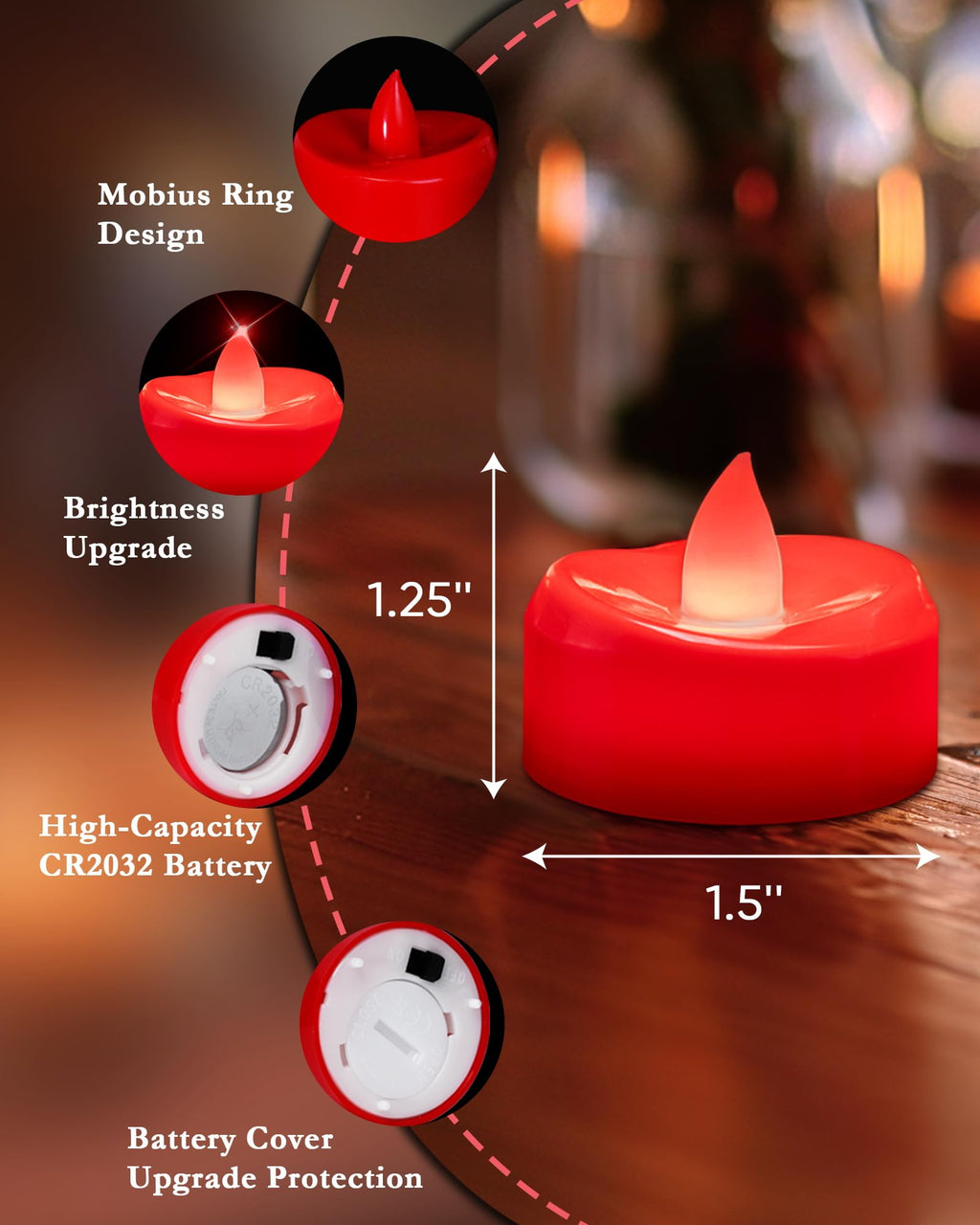 merrynights LED Candles, Tea Lights Candles Battery Operated Bulk, 24-Pack Long-Lasting 200 Hours Flameless Tealight Candles, Realistic Tea Lights for Halloween Christmas Wedding, 1.5'' D X 1.25'' H