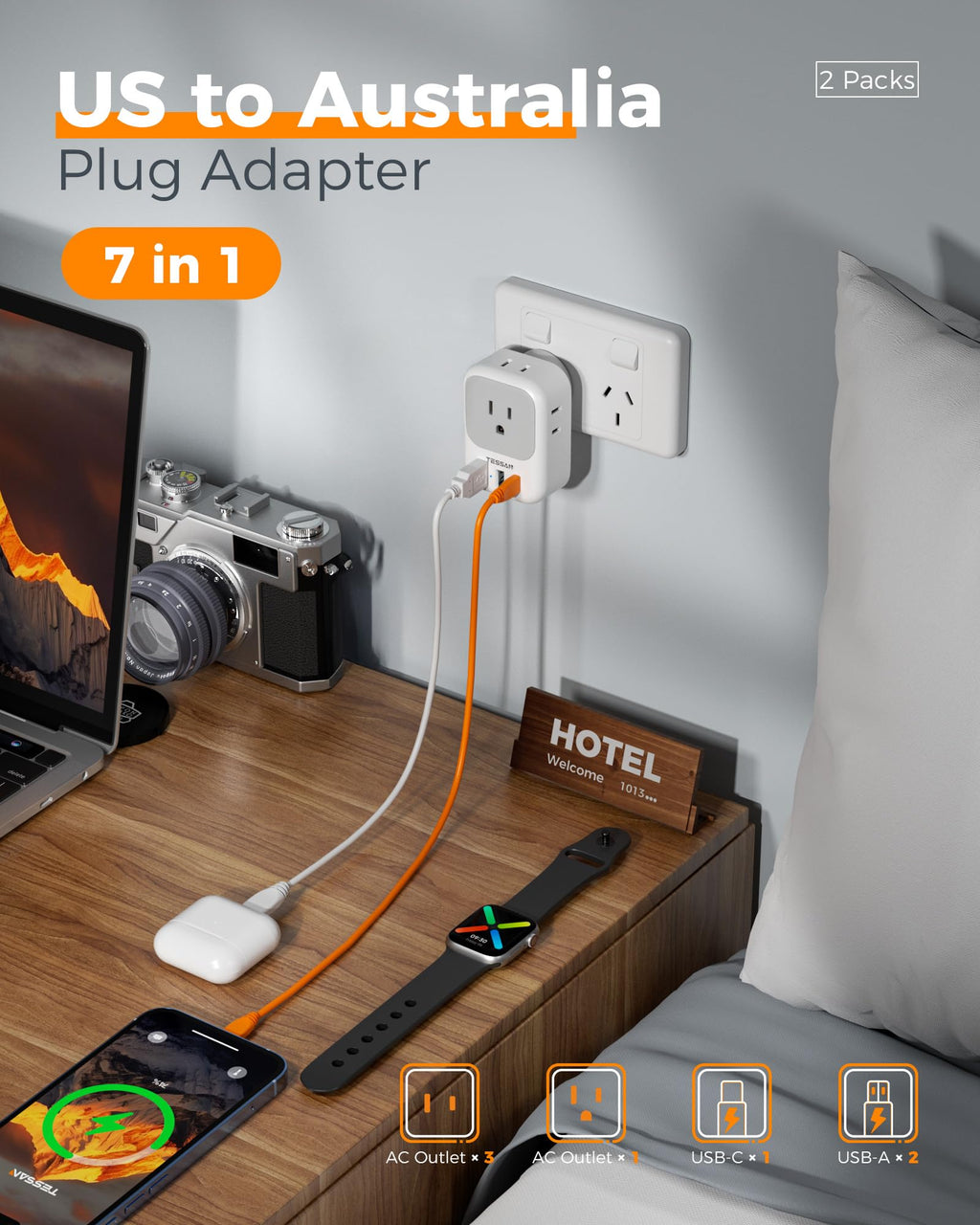 TESSAN European Travel Plug Adapter 2 Pack, Type C Plug