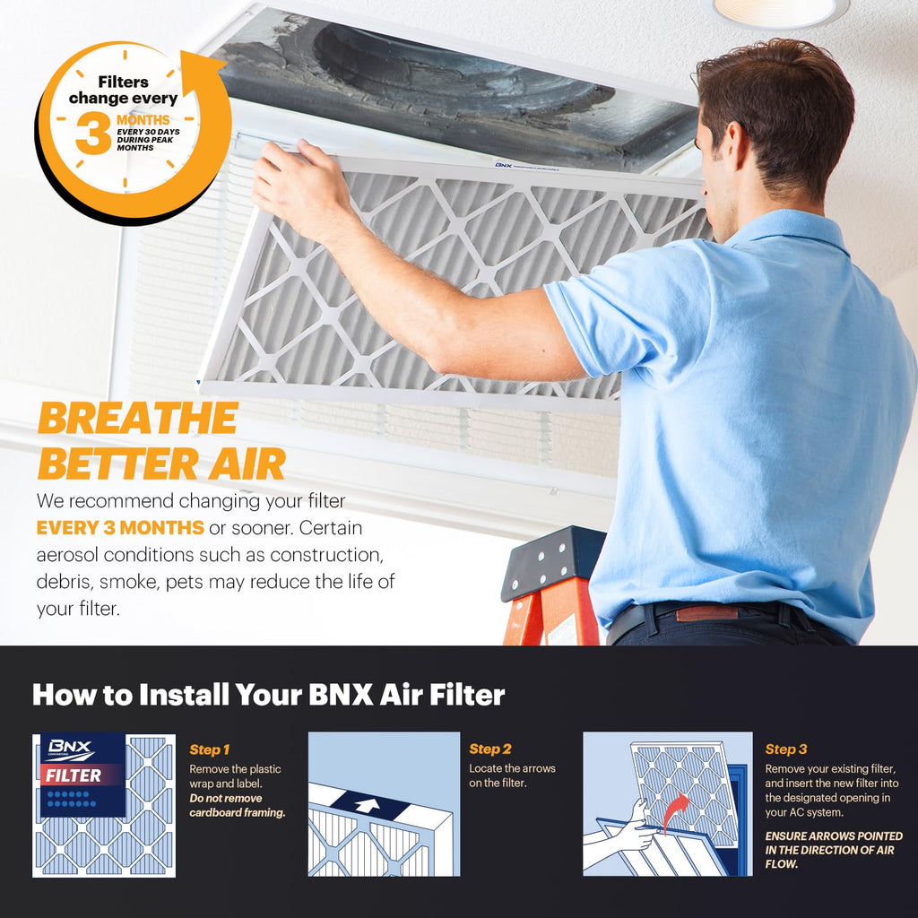 BNX TruFilter 14x25x1 Air Filter MERV 11 (6-Pack) - MADE IN USA - Allergen Defense Electrostatic Pleated Air Conditioner HVAC AC Furnace Filters for Allergies, Dust, Pet, Smoke, Allergy MPR 1200 FPR 7