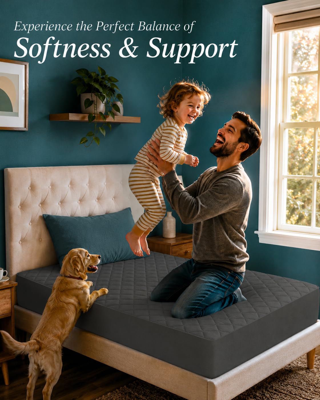 Twin Mattress Pad, Quilted Mattress Protector Topper fits 16" Deep Pocket