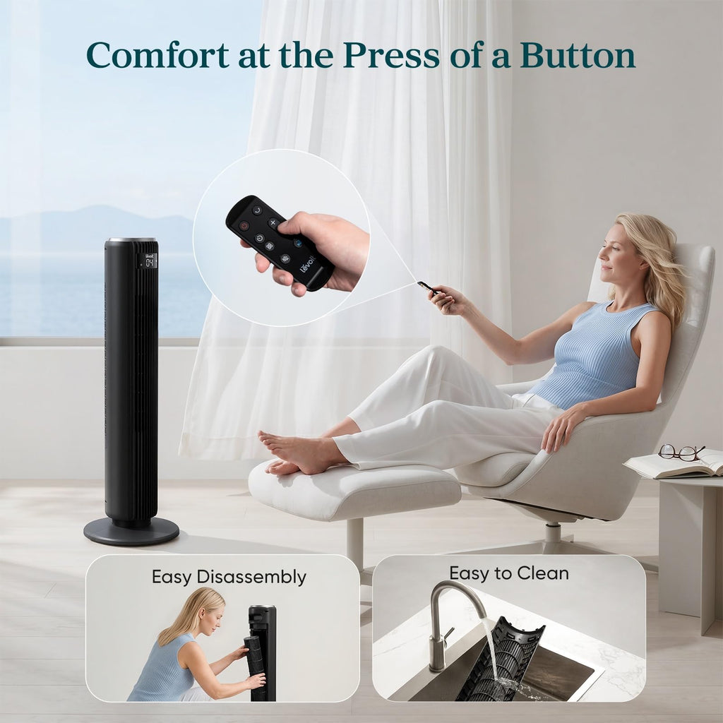 Levoit Tower Fan for Bedroom, 20dB Quiet Desk Fan, Easy to Carry & Plug-in