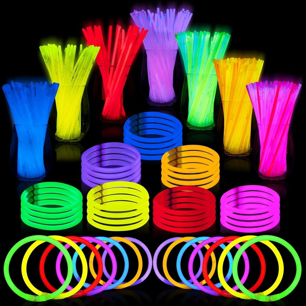 JOYIN 100 Pcs 8" Glow sticks Bulk Party Pack, Neon Glow in the Dark Party Supplies, Light Up Necklaces and Bracelets with Connectors for Halloween, Football, Birthday Decorations