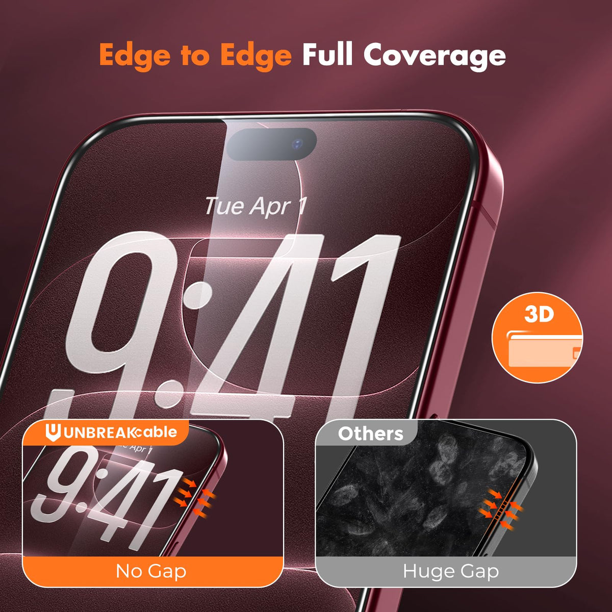 UNBREAKcable 3-Pack Screen Protector for iPhone 16 Pro Max, Full Coverage