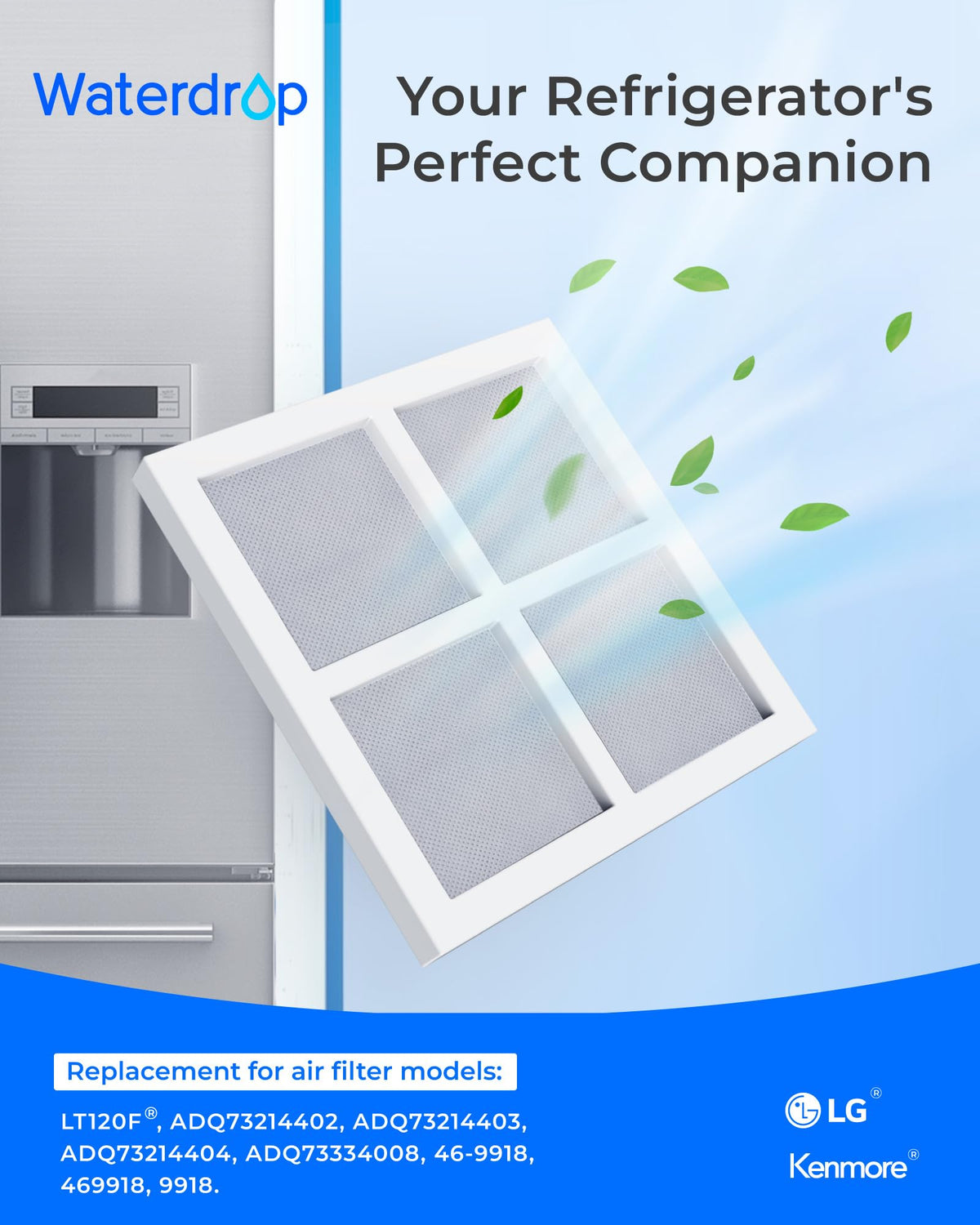 Waterdrop LT1000PC ADQ747935 MDJ64844601 Refrigerator Water Filter, 3 Pack
