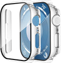 Smiling 2 Pack Case Compatible with Apple Watch Series 9/8/7 41mm with Tempered Glass Screen Protector, Hard PC Case Overall Protective Cover- 1 Silver + 1 Transparent