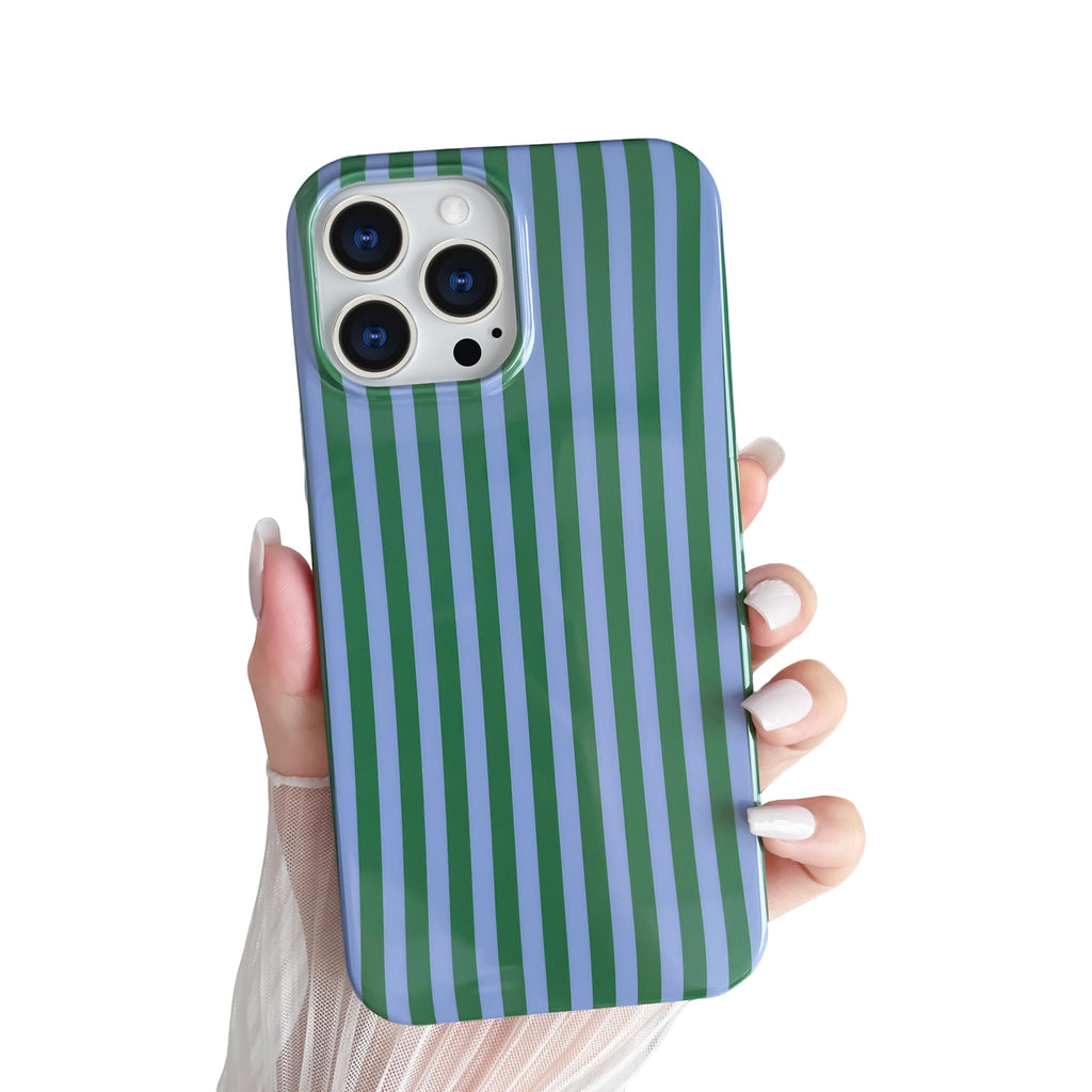 Yeddabox for iPhone 15 Pro Case Cute Striped Phone Case Soft TPU Slim Shockproof Phone Cover for Women Girls, Green and Blue