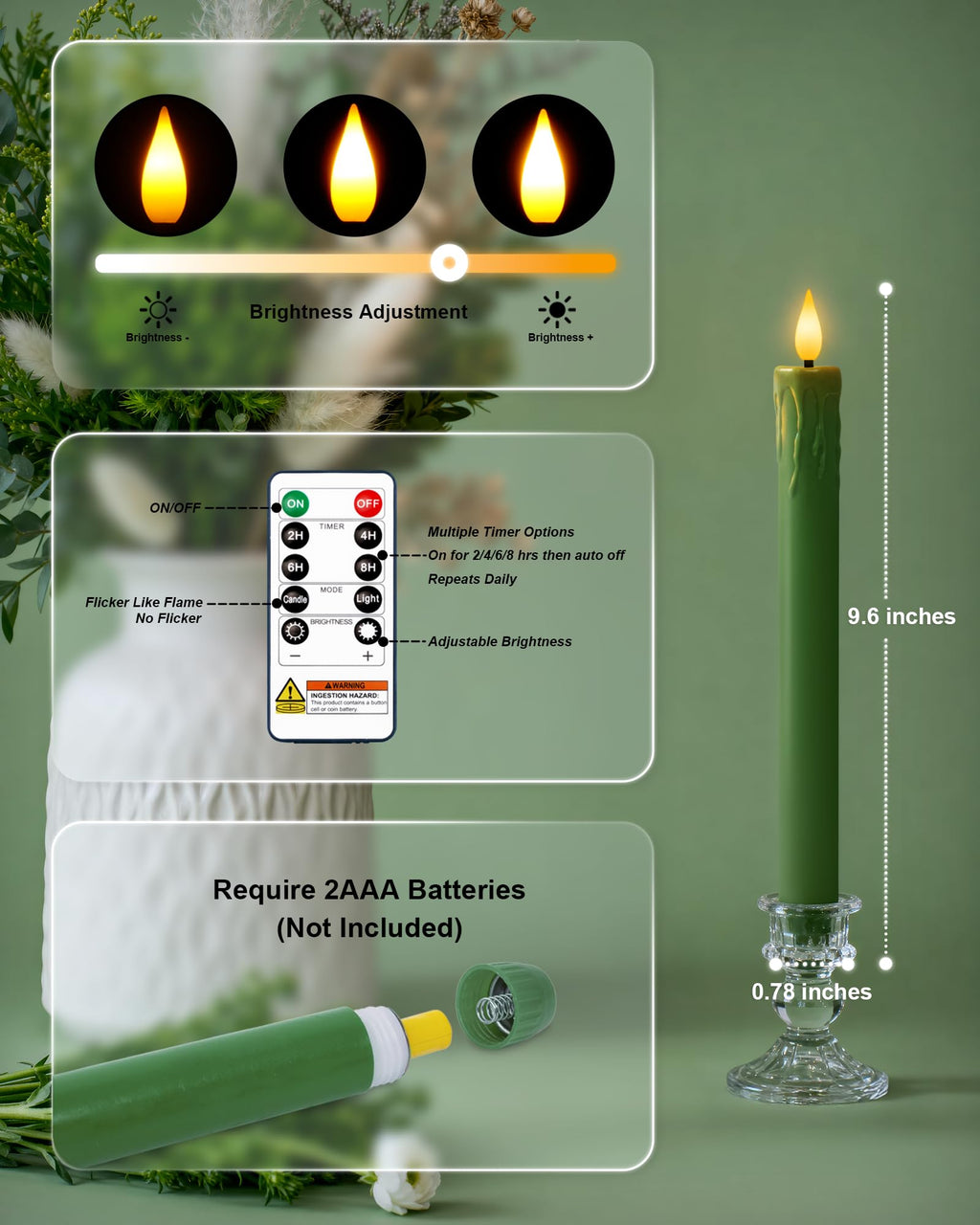 Homemory 6 Pcs Real Wax Ghost Flameless Taper Candles, 3D Wick Flickering Led Candlesticks 9.6 Inch Battery Operated with Remote & Timer, Spooky Halloween Gothic Indoor Decor