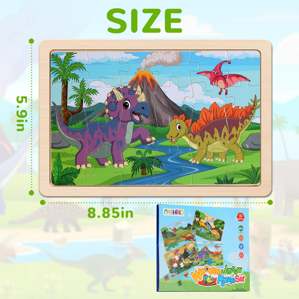 Wooden Educational Jigsaw Puzzles for Preschool Kids Ages 3-5, 4-Pack with 20 Pieces Dinosaur, Space, Transportation Wood Puzzles Set, Kids Brain Teaser Toys, Gifts for Boys Girls Ages 3 4 5 6