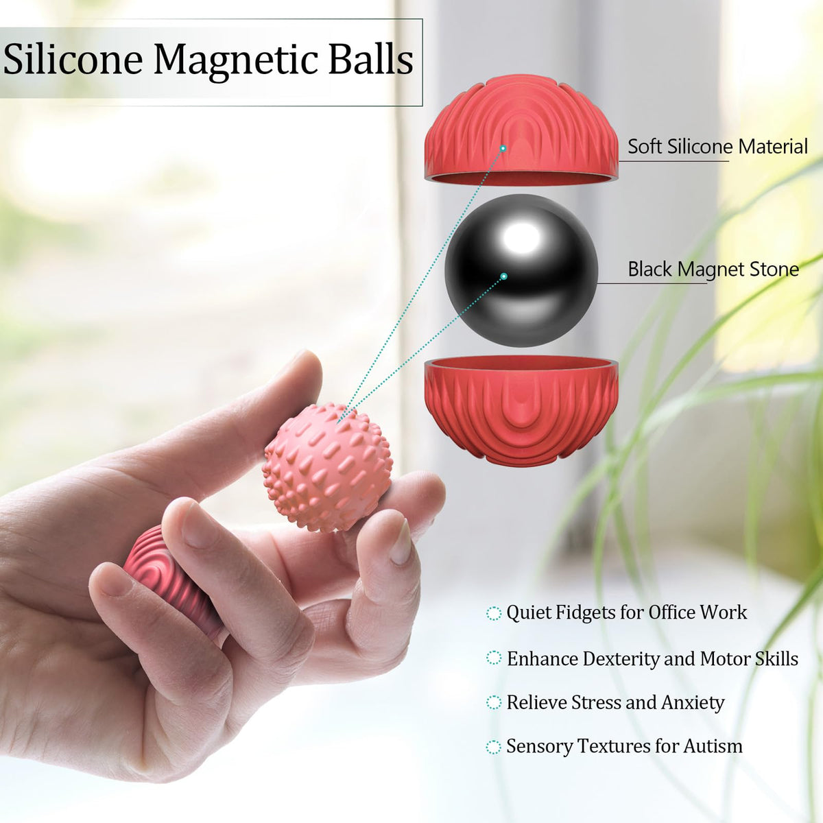 luckdoor Silicone Magnetic Balls Fidget Toys for Adults & Teens,8PCS Stress Relief Sensory Toys for Autism ADHD Anxiety,Fun Textures Gadgets,Office Desk Toy,Stocking Stuffers for Men Women Teen Gifts