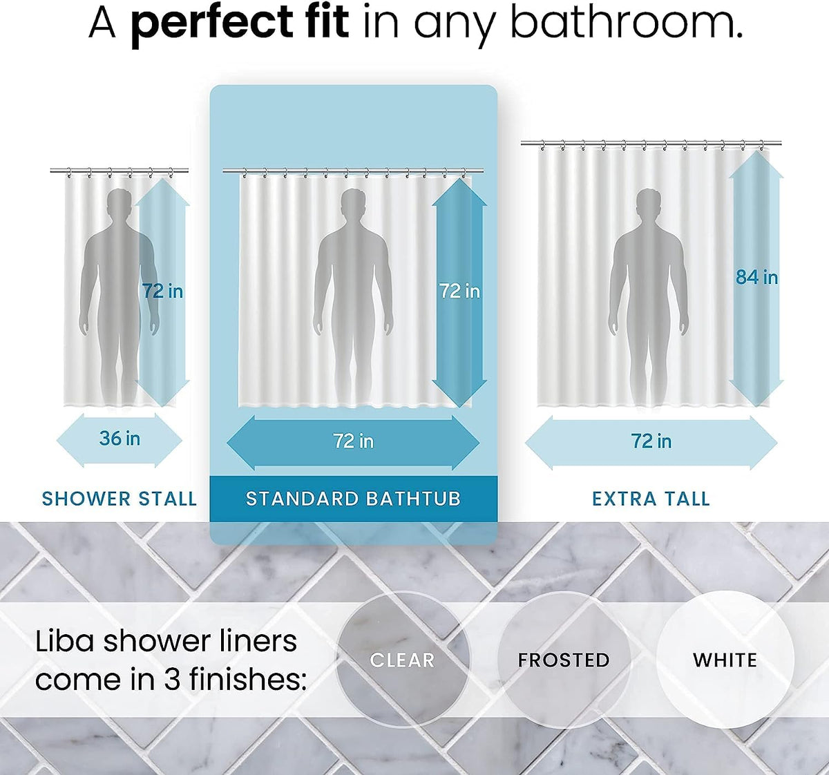 LiBa Shower Curtain PEVA 8G, 72x72 Inch Waterproof Clear