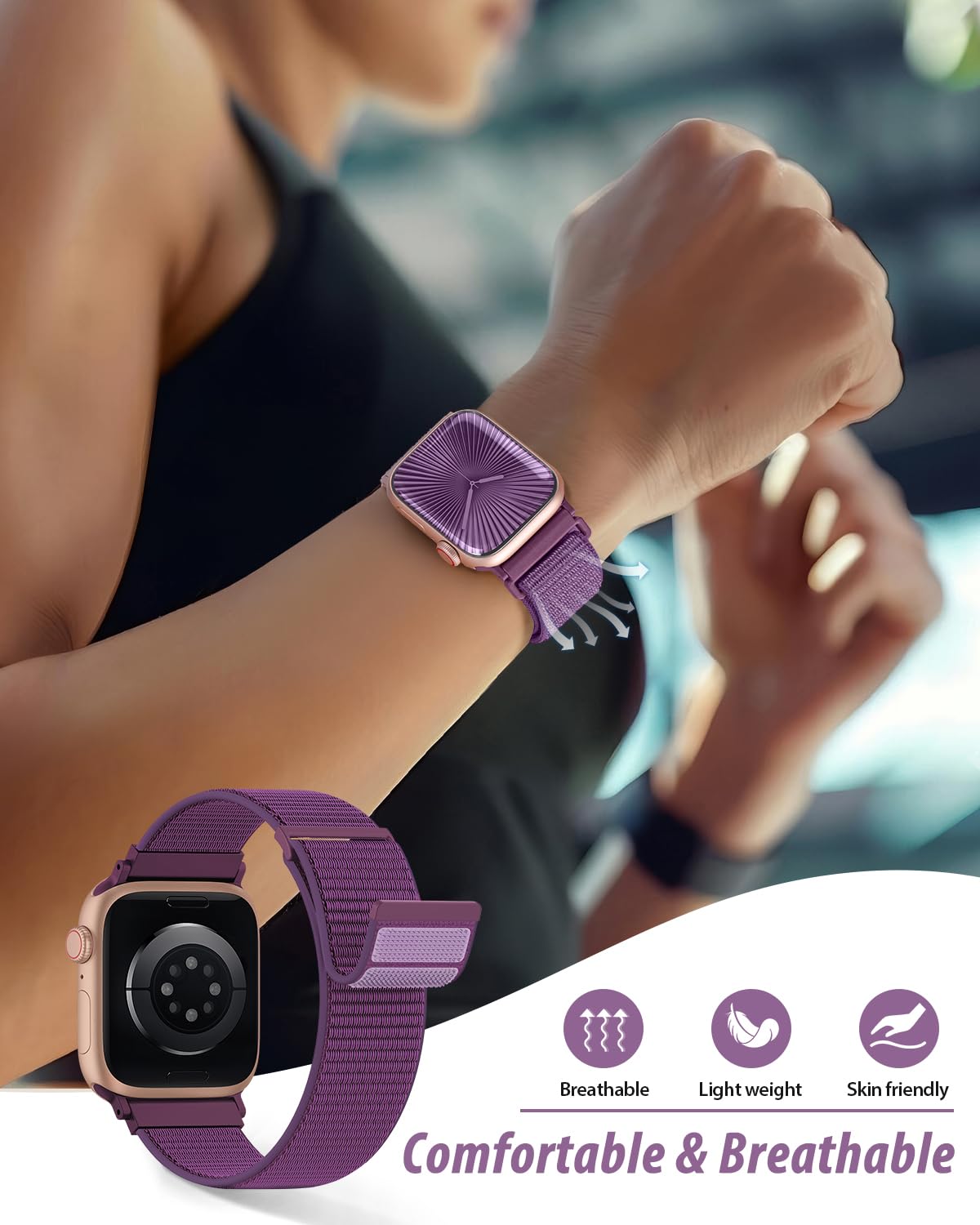 Nylon Loop Sport Band Compatible with Apple Watch Bands 38mm 40mm 41mm 42mm for Women Men, iWatch Wrist Straps for Se, Series 12 11 10 9 8 7, Breathable, Soft Band Ideal for Outdoor