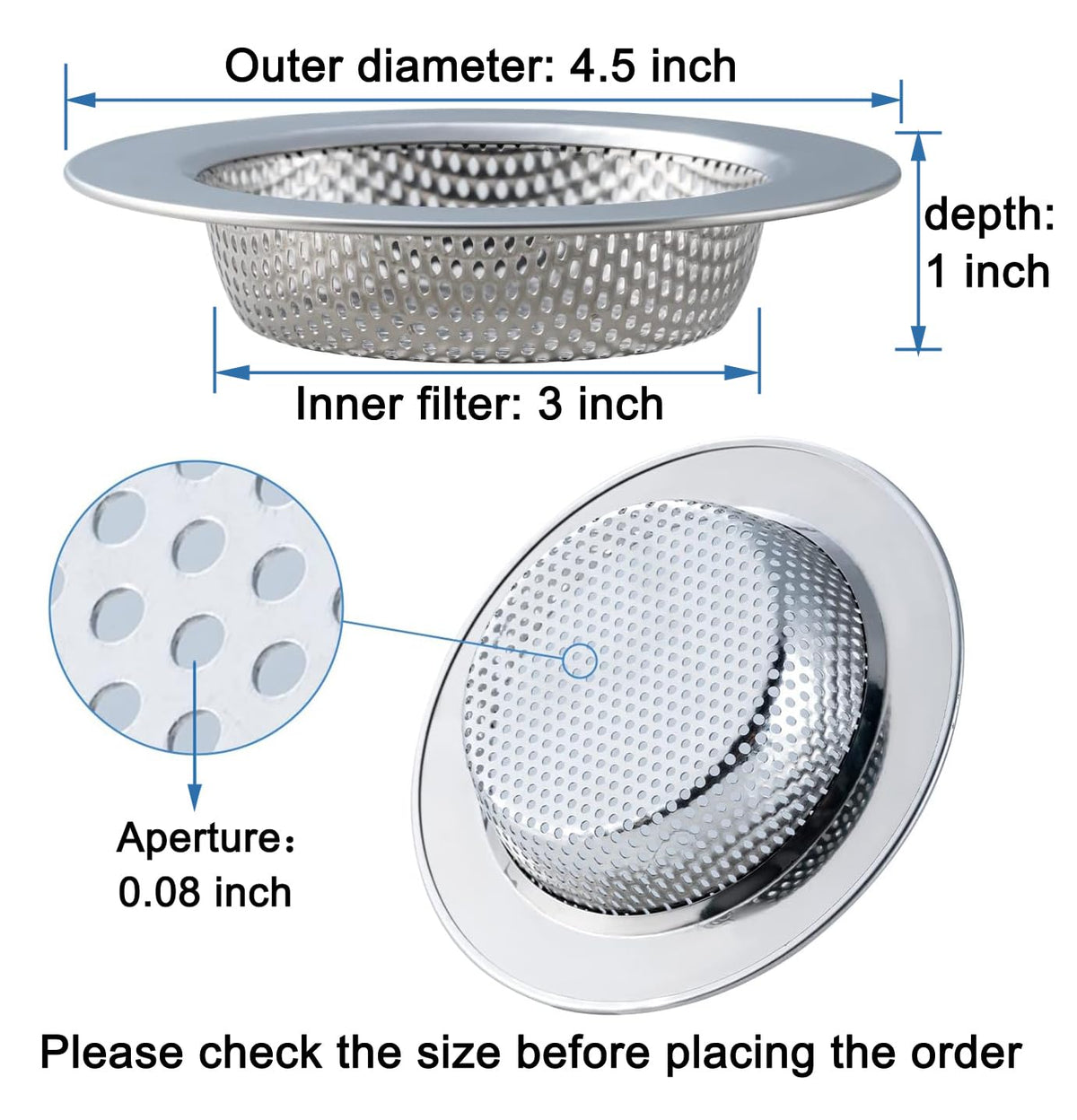 2 Pcs Sink Strainer Double-Layer Safe Design for Kitchen Sink Drain Basket