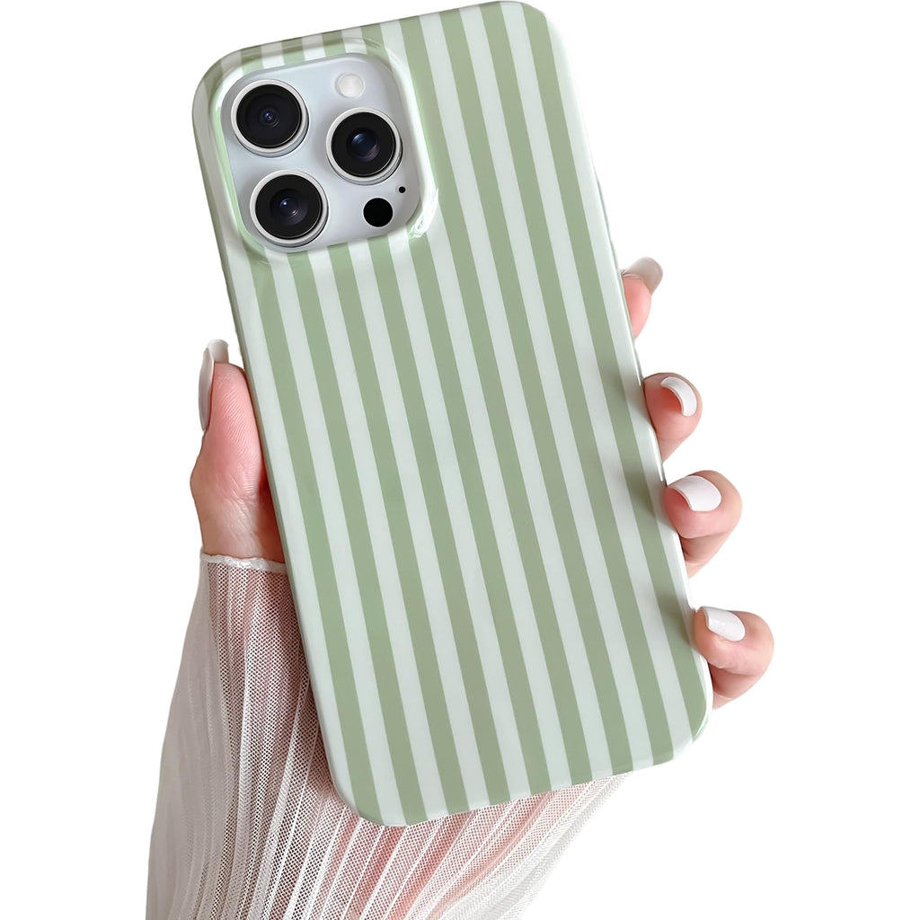 Yeddabox for iPhone 15 Pro Case Cute Striped Phone Case Soft TPU Slim Shockproof Phone Cover for Women Girls, Green and Blue