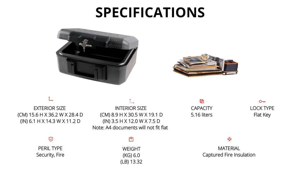 SentrySafe Fireproof Safe Box with Key Lock, Chest Safe with Carrying Handle to Secure Money, Jewelry, Documents, 0.25 Cubic Feet, 6.3 x 15.3 x 12.1 Inches, 1160