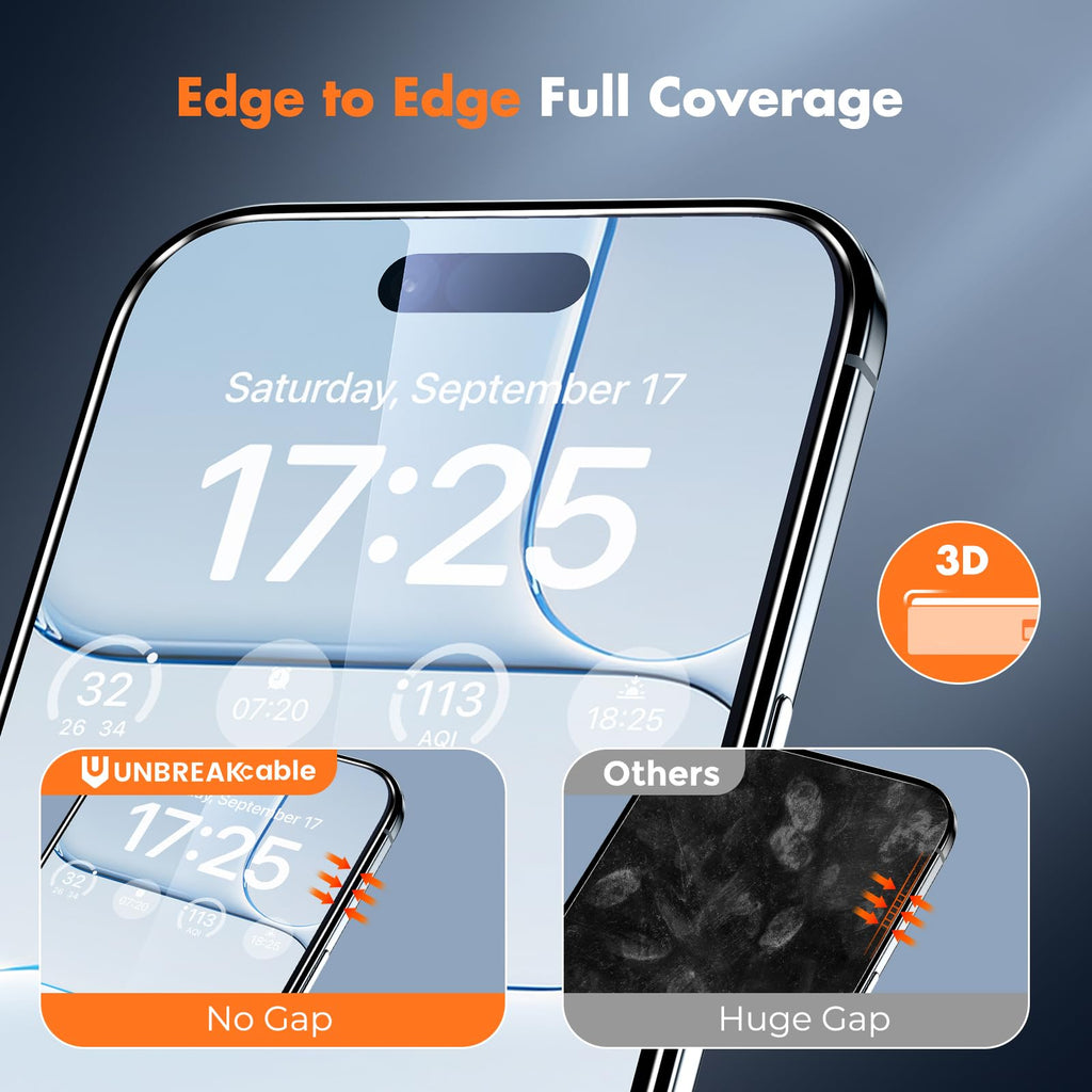 UNBREAKcable 3-Pack Screen Protector for iPhone 16 Pro Max, Full Coverage