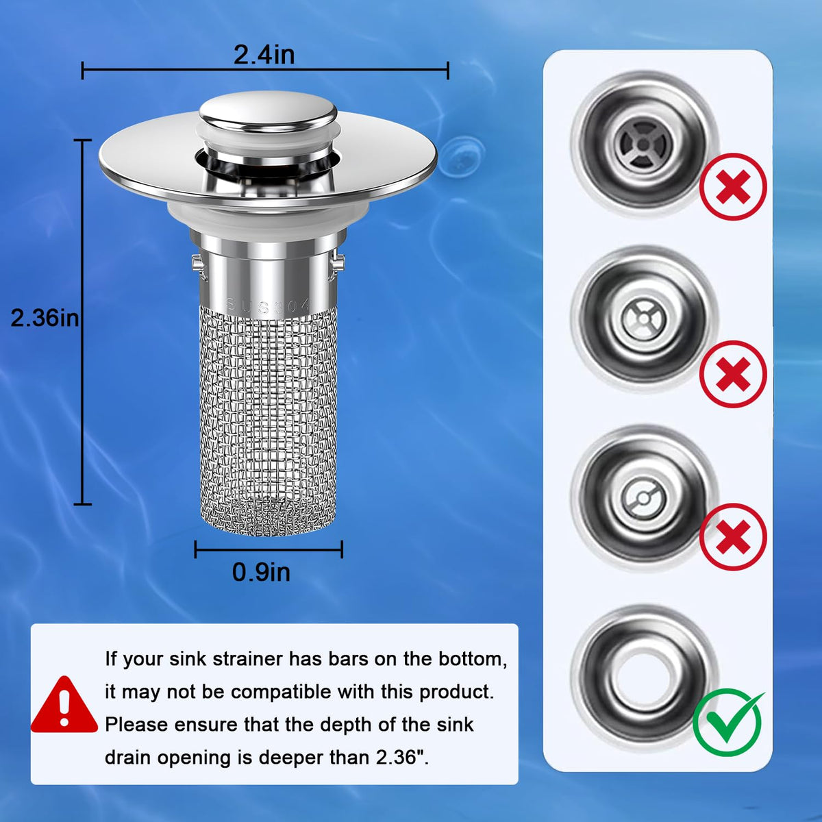 Bathroom Sink Drain Strainer,(2PCS) Pop-up Sink Drain Strainer with Removable Stainless Steel Strainer Basket Hair Catcher, Bathroom Sink Strainer for Bathroom Sink Stopper Replacement