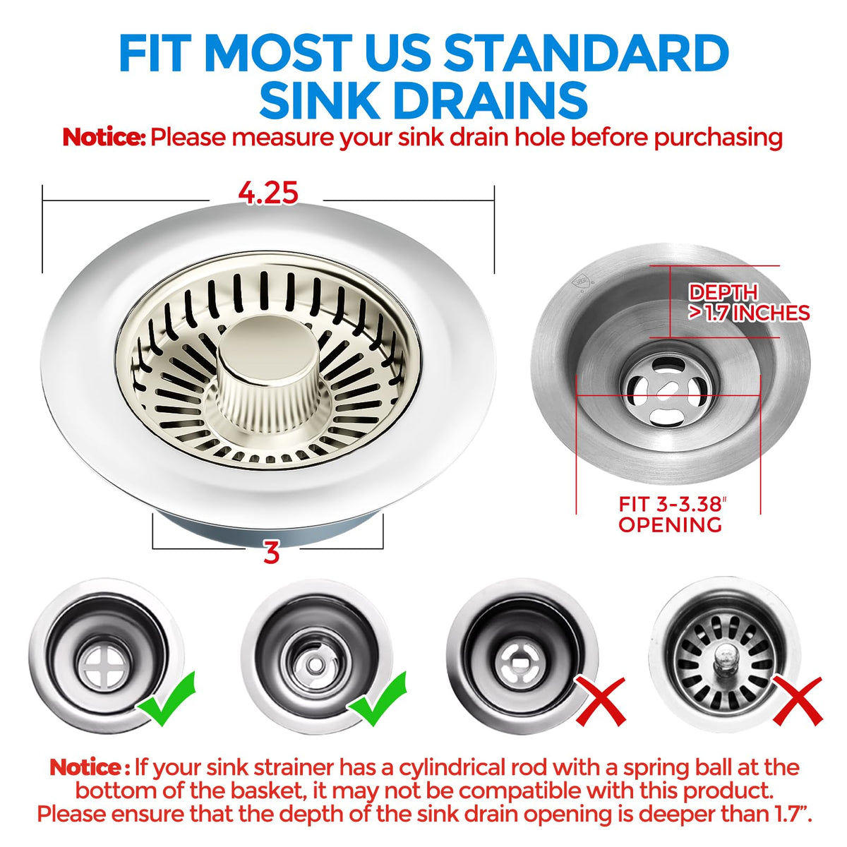 zaa 3 in 1 Kitchen Sink Drain Strainer Stopper Removable Basket Pop-Up