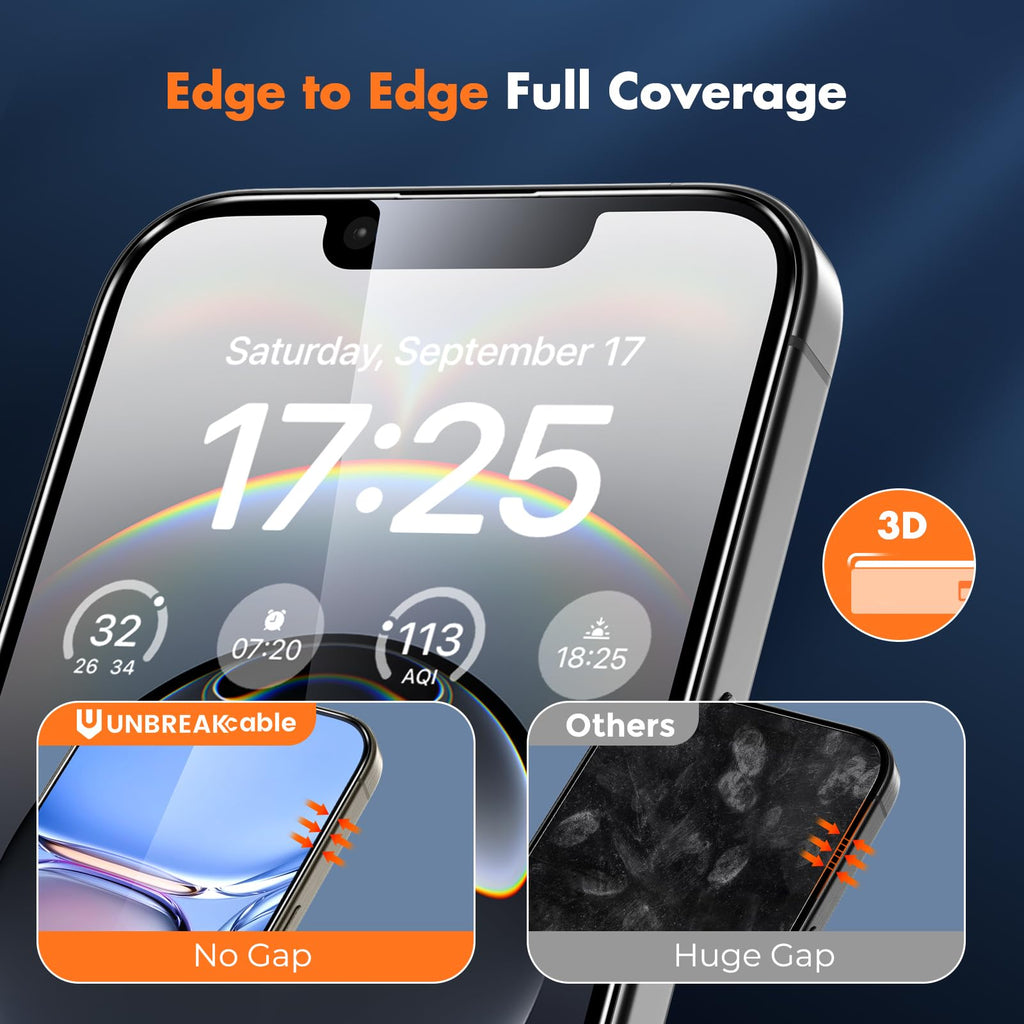 UNBREAKcable 3-Pack Screen Protector for iPhone 16 Pro Max, Full Coverage