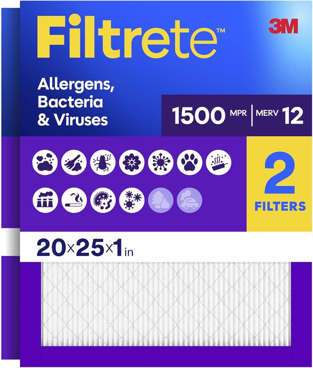 Filtrete 20x25x1 Air Filter, MERV 12, MPR 1500, 2 HVAC Filters