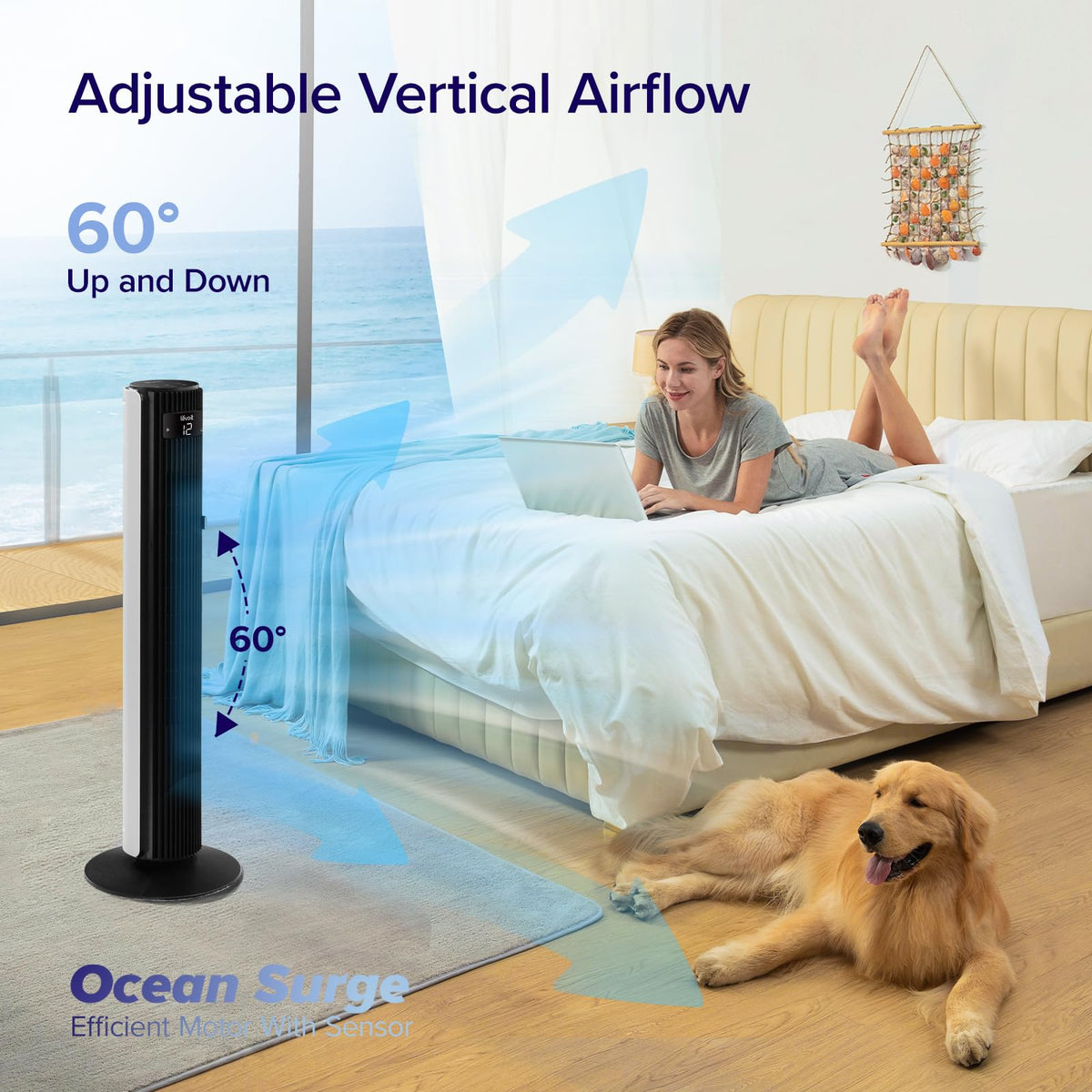 Levoit Tower Fan for Bedroom, 20dB Quiet Desk Fan, Easy to Carry & Plug-in
