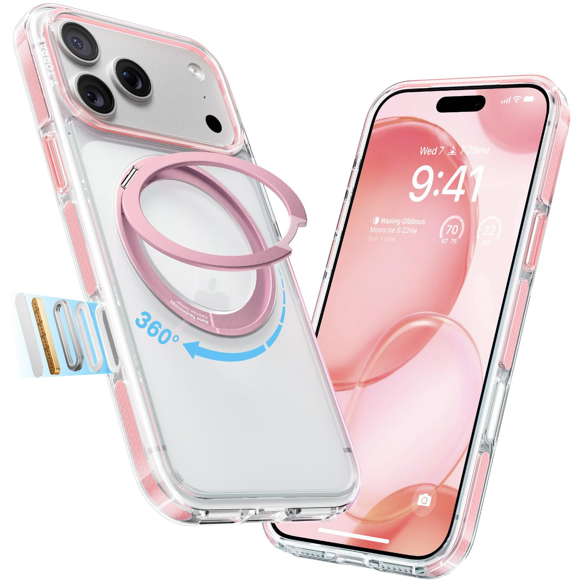 TORRAS 360 Magnetic Stand for iPhone 17 Pro Max Case, Clear