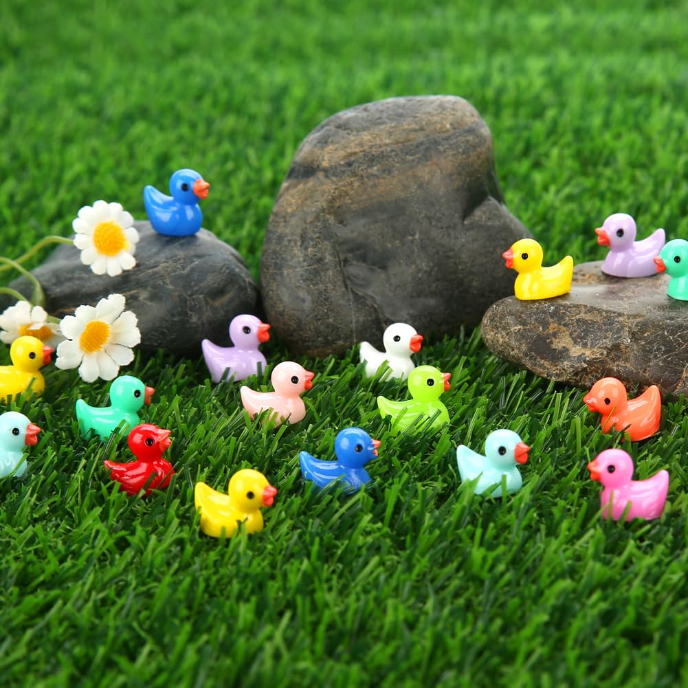GWAHSA 240pcs Luminous Mini Resin Ducks, Tiny Animals Bulk Glow in The Dark Small Plastic Miniature Ducks Figures for Dollhouse Decor Micro Garden Home Landscape Aquarium Craft Gifts Party Favors Toys