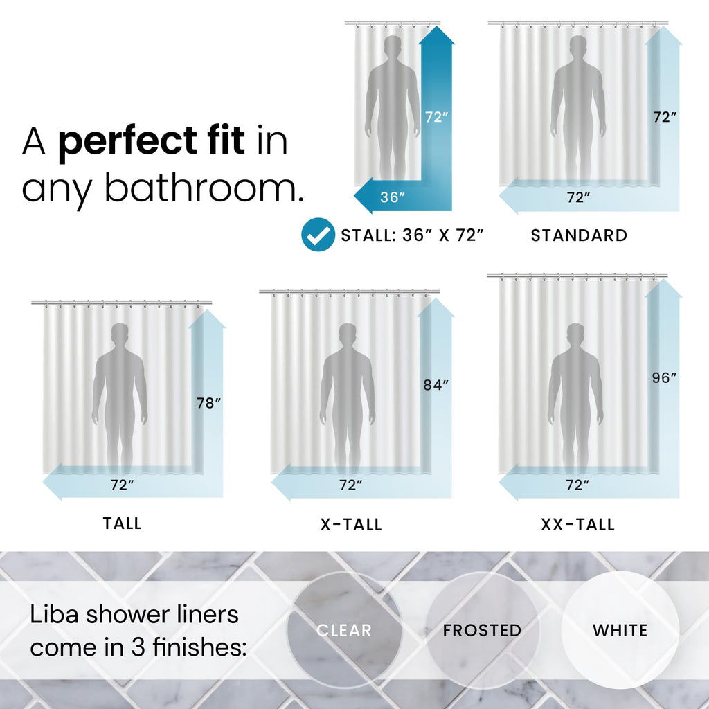 LiBa Shower Curtain PEVA 8G, 72x72 Inch Waterproof Clear