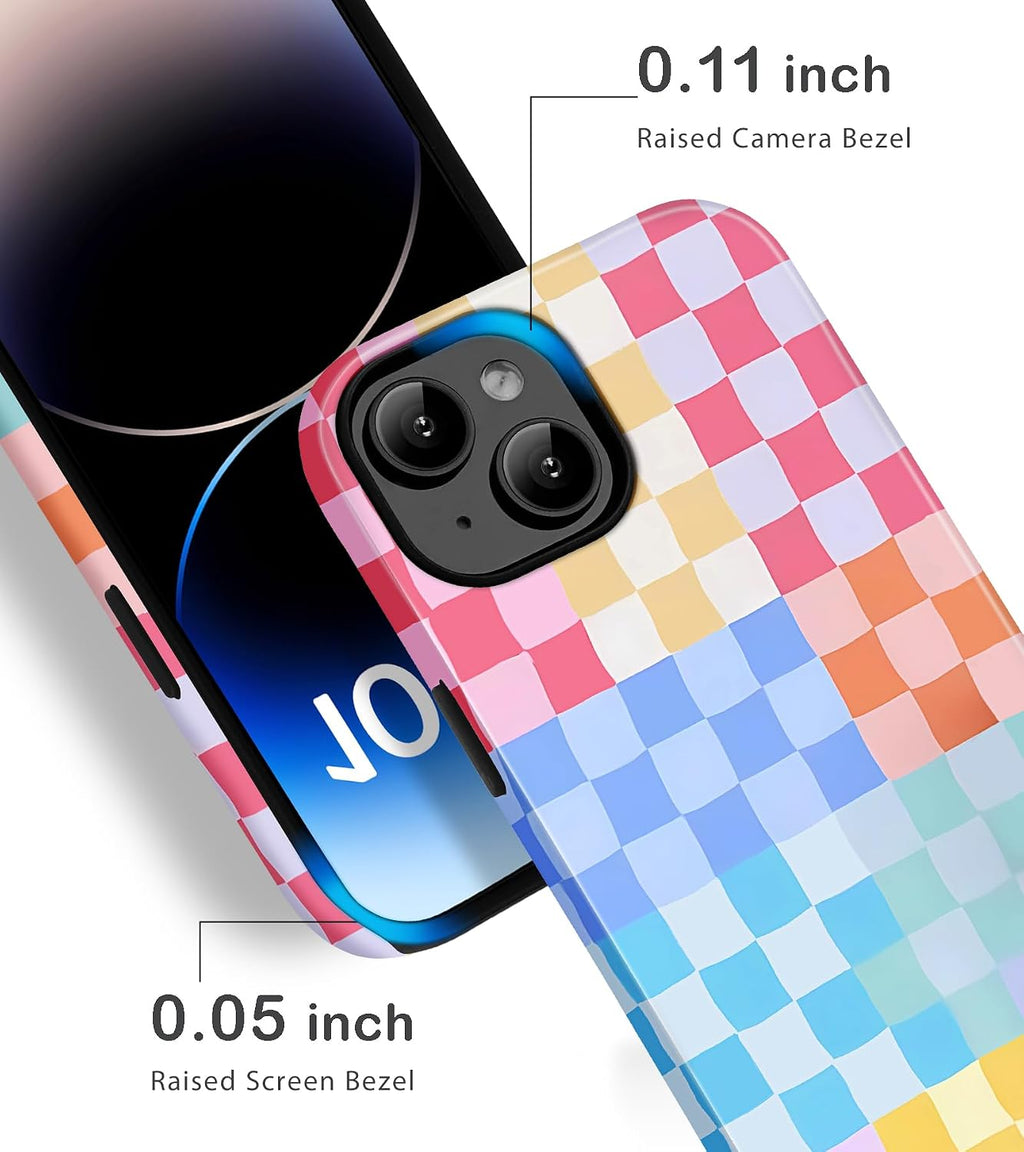 for iPhone 15 Cute Checkered Phone Case, Colorful