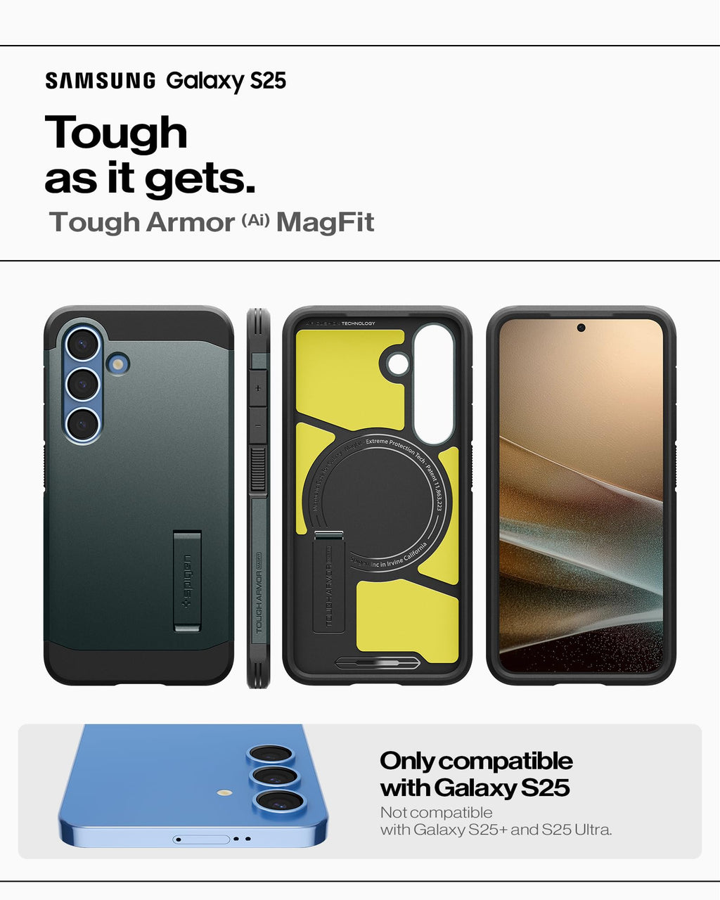 Spigen for Galaxy S25 Plus Case, Tough Armor MagFit [Kickstand] [Compatible with MagSafe] [Military-Grade Protection] - Black