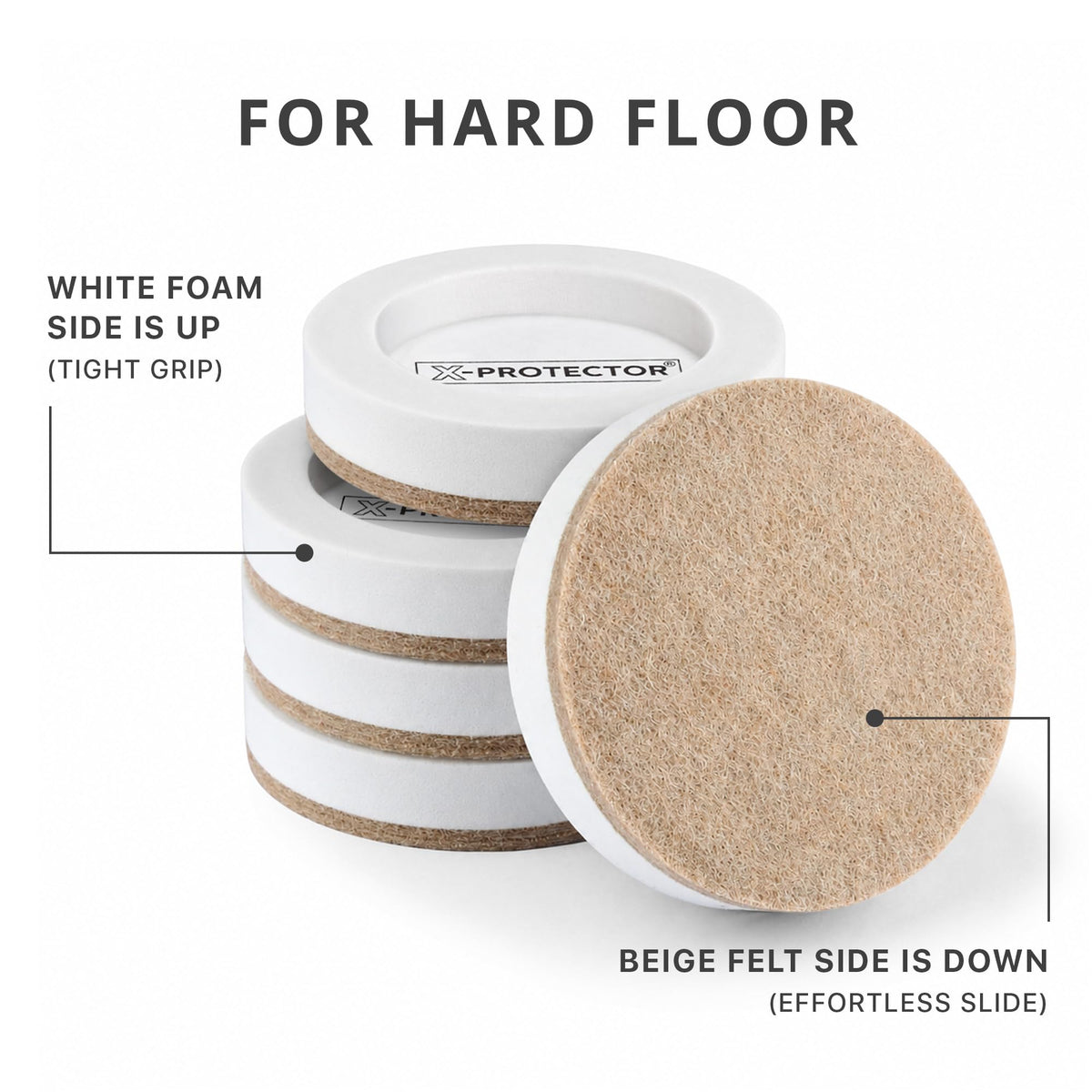 Felt Furniture Sliders for Hardwood Floors X-PROTECTOR 16 PCS 3 ½”